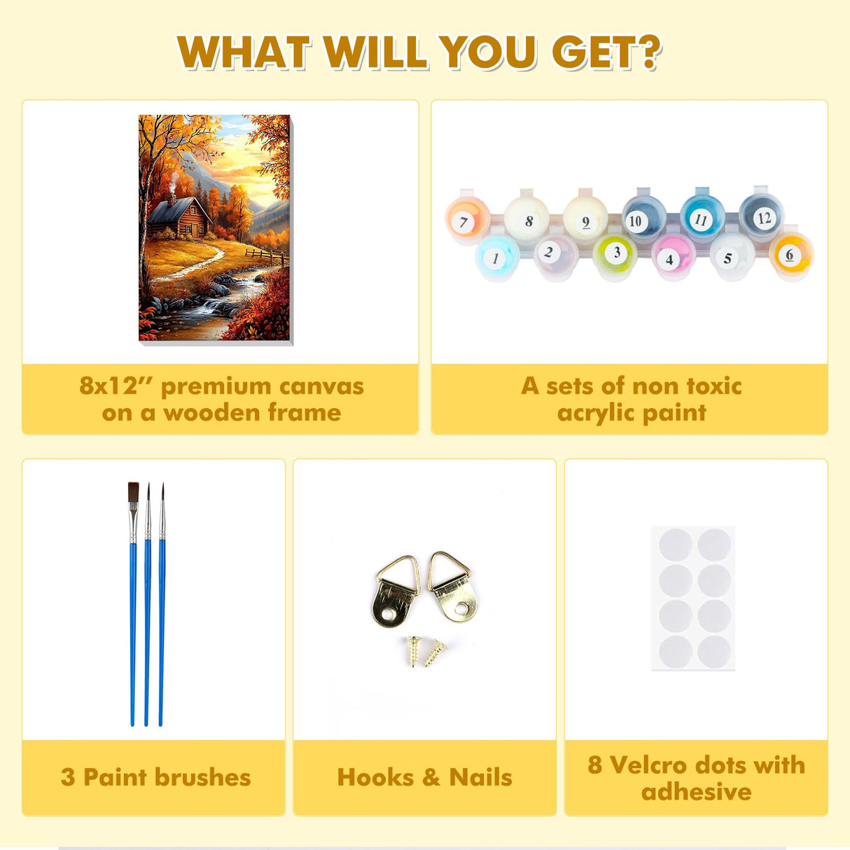 Bowetile Fall Framed Paint by Numbers for Adults, Adults' Paint-by-Number Landscape Kits on Canvas, Easy Acrylic Number Painting Crafts Kits Halloween Gifts for Home Decor, 8x12in Bowetile