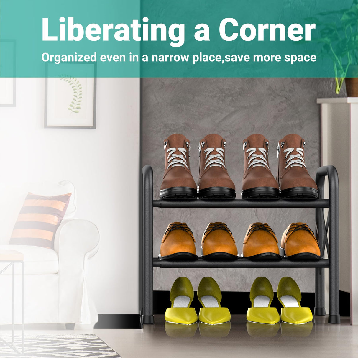 YEASHEIN 2-Tier Expandable Shoe Rack for Closet, Adjustable Shoe Organizer Metal Shoe Shelf for Entryway, Garage & Corridor, Free Standing Shoe Holders, Easy to Assemble YEASHEIN