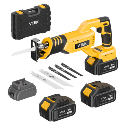 VTEK Brushless Cordless Reciprocating Saw,3 Level Speed Setting,Cordless Power Reciprocating Saw,0-3000RPM Reciprocal Saw,Reciprocating Saws for Woods/Metal/Plastic/Brick Cutting