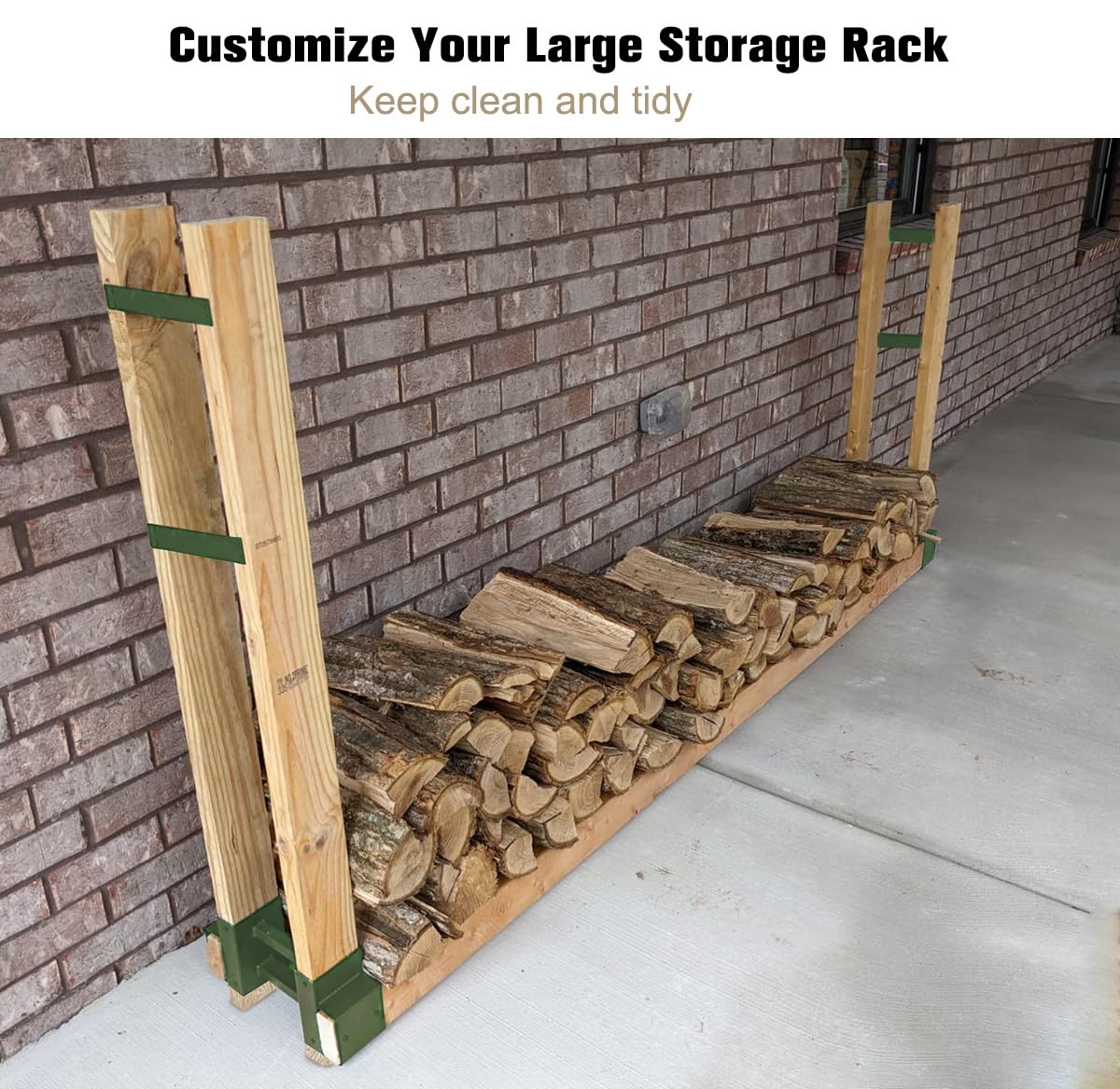 Fiwithy Outdoor Firewood Rack Bracket Kit with 4 Support Bars for Fire Wood Pile Storage, Heavy Duty DIY Fireplace Log Stacking Stand Holder for 2x4 Lumber, Green, 1 Pair Fiwithy