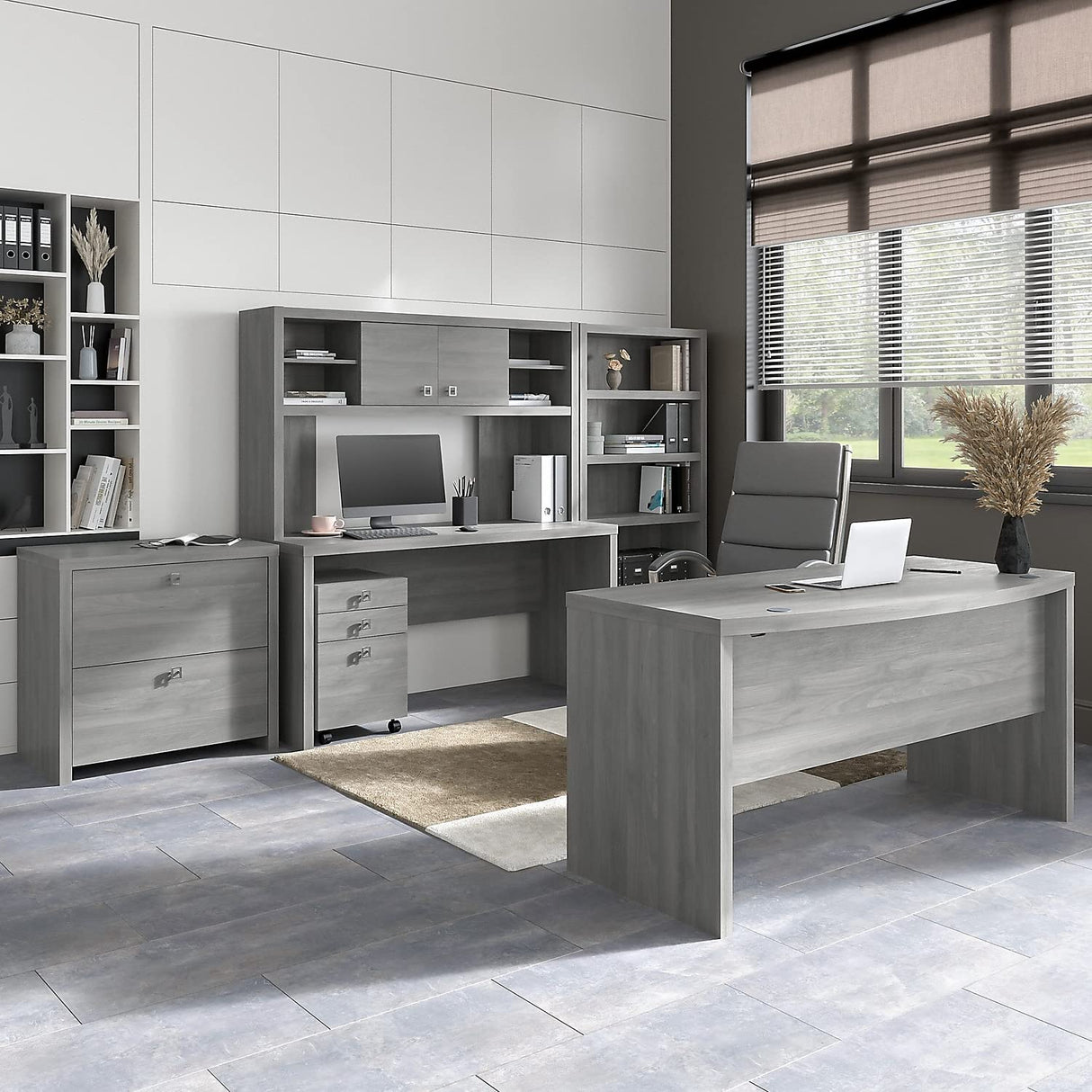 Bush Business Furniture Echo Mobile Cabinet with Satin Silver Hardware Under Desk Filing Drawer Storage for Home Office or Professional, 16W, Modern Gray Bush Business Furniture