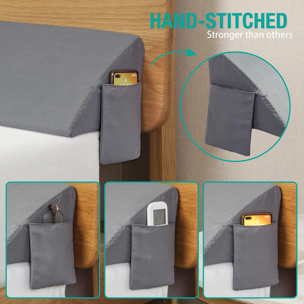 Vekkia Queen Wedge Pillow Headboard/Bed Wedge Pillow for Headboard/Bed Gap Filler/Headboard Pillow,Pillow Wedge for Headboard Gap(0-6"),Stop Loosing Your Pillows,Phone(Gray 60"x10"x6") Vekkia