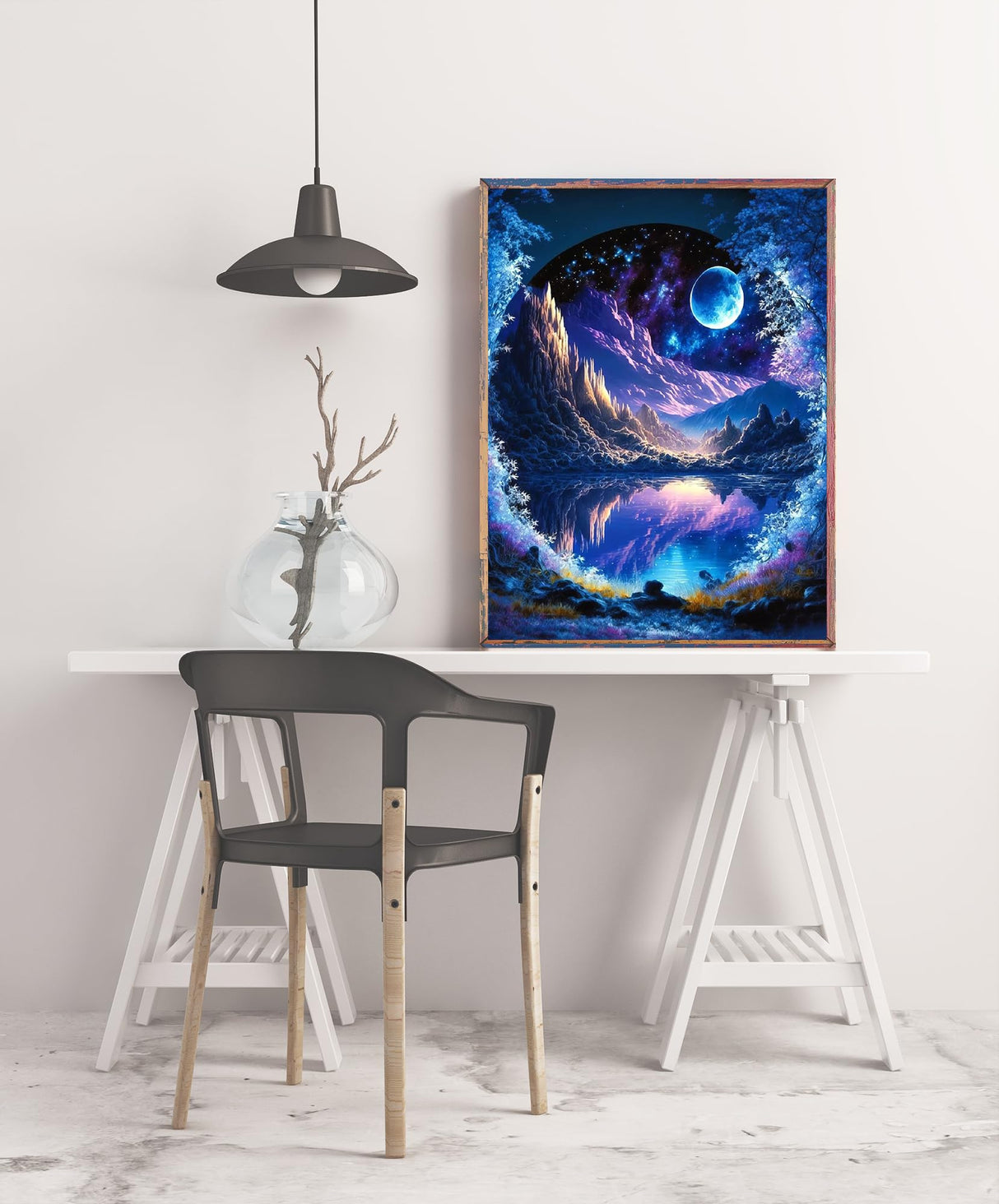 KINPLUB 5D Diamond Painting Kits for Adults, Blue Moon Landscape Diamond Art Kits for Beginners, DIY Full Round Drill Dream Night Paint with Diamond Pictures Gem Art, Home Wall Decor 12 x 16 Inch KINPLUB