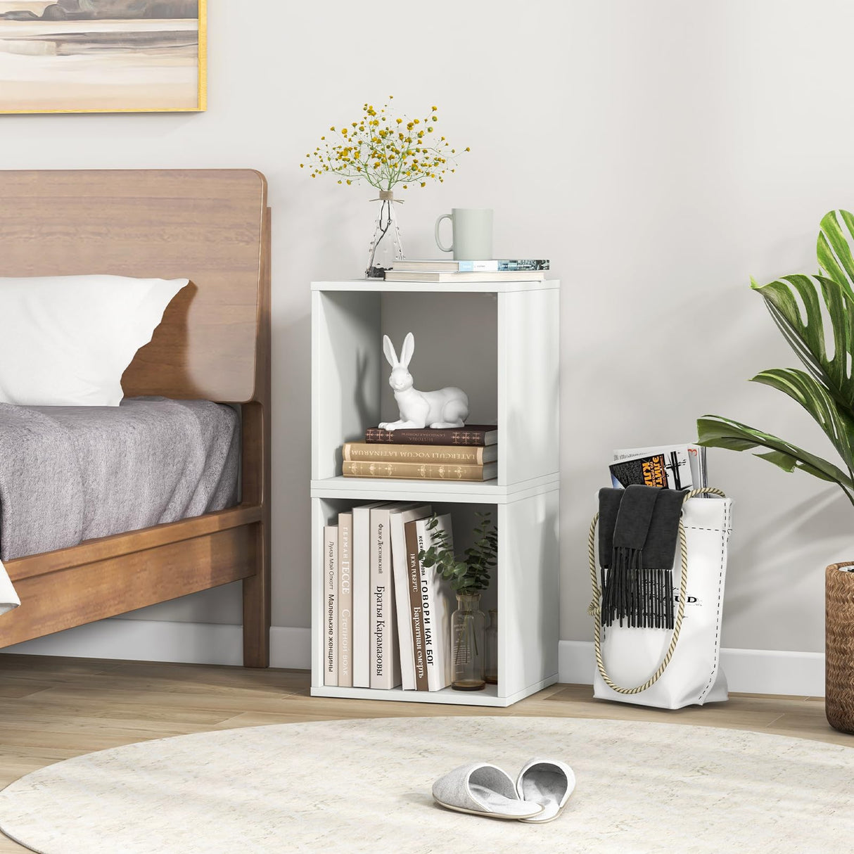 Giantex 2-Tier White Cube Bookshelf Organizer with Stable Stacking Design Giantex