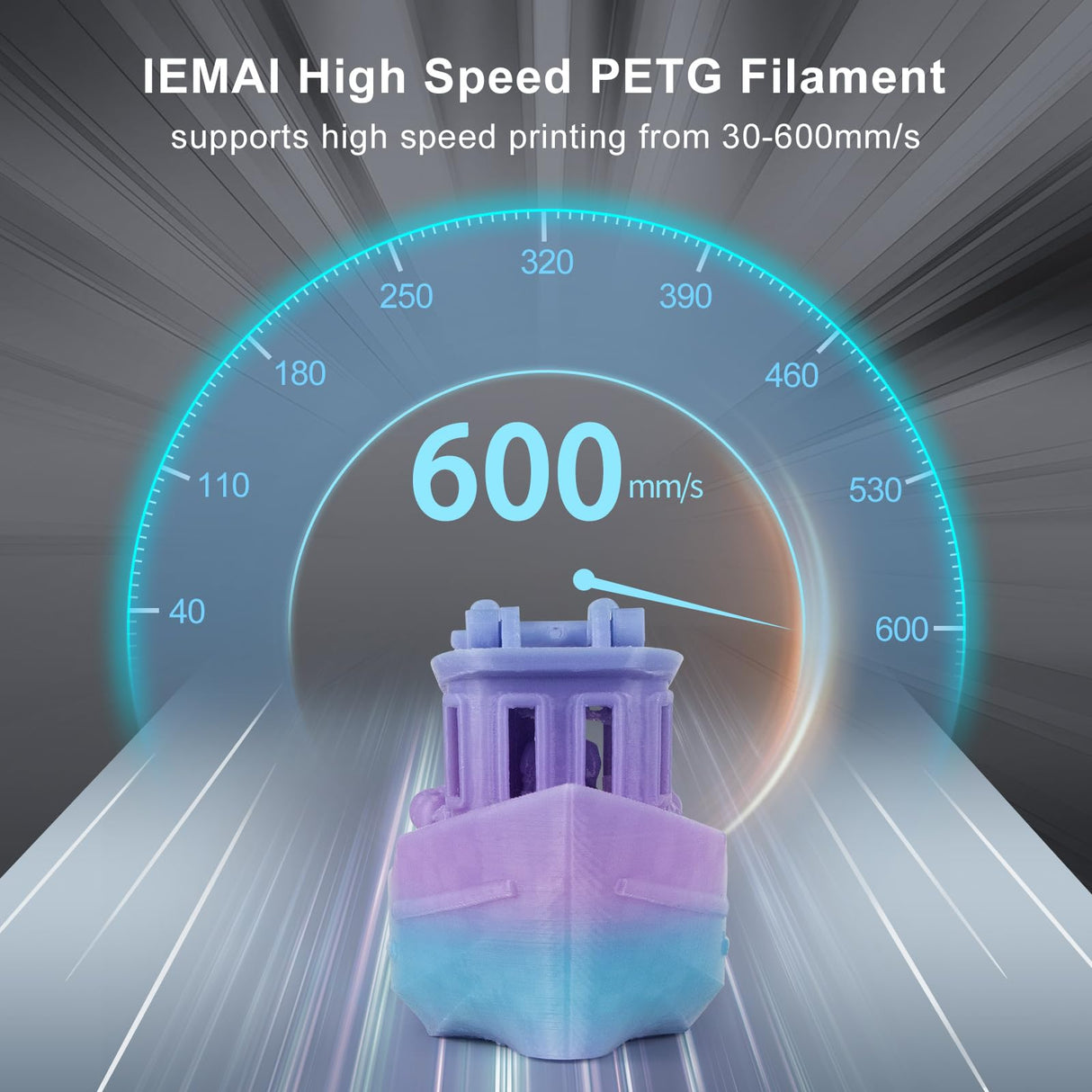 IEMAI PETG Filament 1.75mm, High-Speed 3D Printer Filament for 30-600mm/s Fast Printing, Color Change Blue to Purple Gradient Filament, Translucent PETG Filament 1kg(2.2lbs) Spool IEMAI