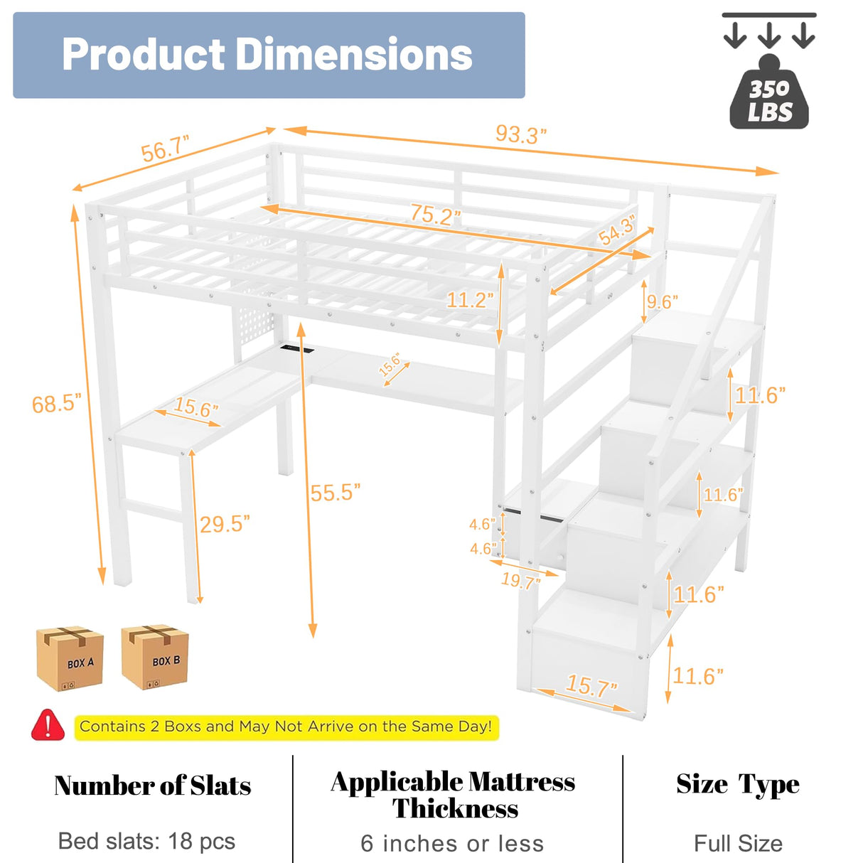 MoproBeti Full Size Loft Bed with Desk and Stairs,Metal Gaming Loft Bed with LED,Charging Station, High Loft Bed Full with Storage Shelves,Wardrobe and Drawers for Kids Teens, Adults, White MoproBeti