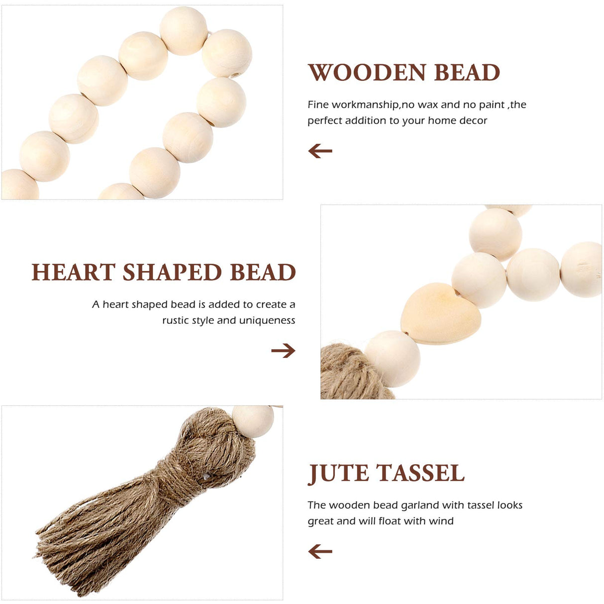 Garneck Wood Bead Garland,Farmhouse Tassels Beads, Rustic Country Decor Prayer Beads for Home Door Knob Christmas Decoration Garneck