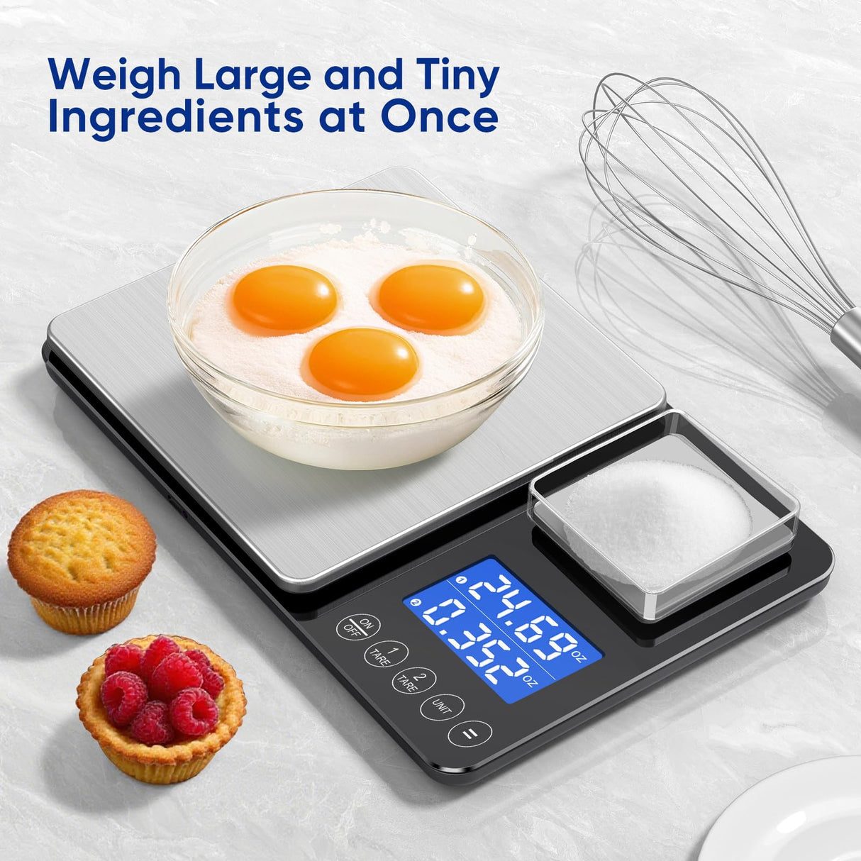 Dual Platform Food Kitchen Scale with 0.1g/0.001oz High Precision, 15kg/33lb Bakery Scale, Dual Accuracy Kitchen Scale for Sourdough Bread, Baking and Cooking with 7 Unit Tare and Totalizer ApeWeghr
