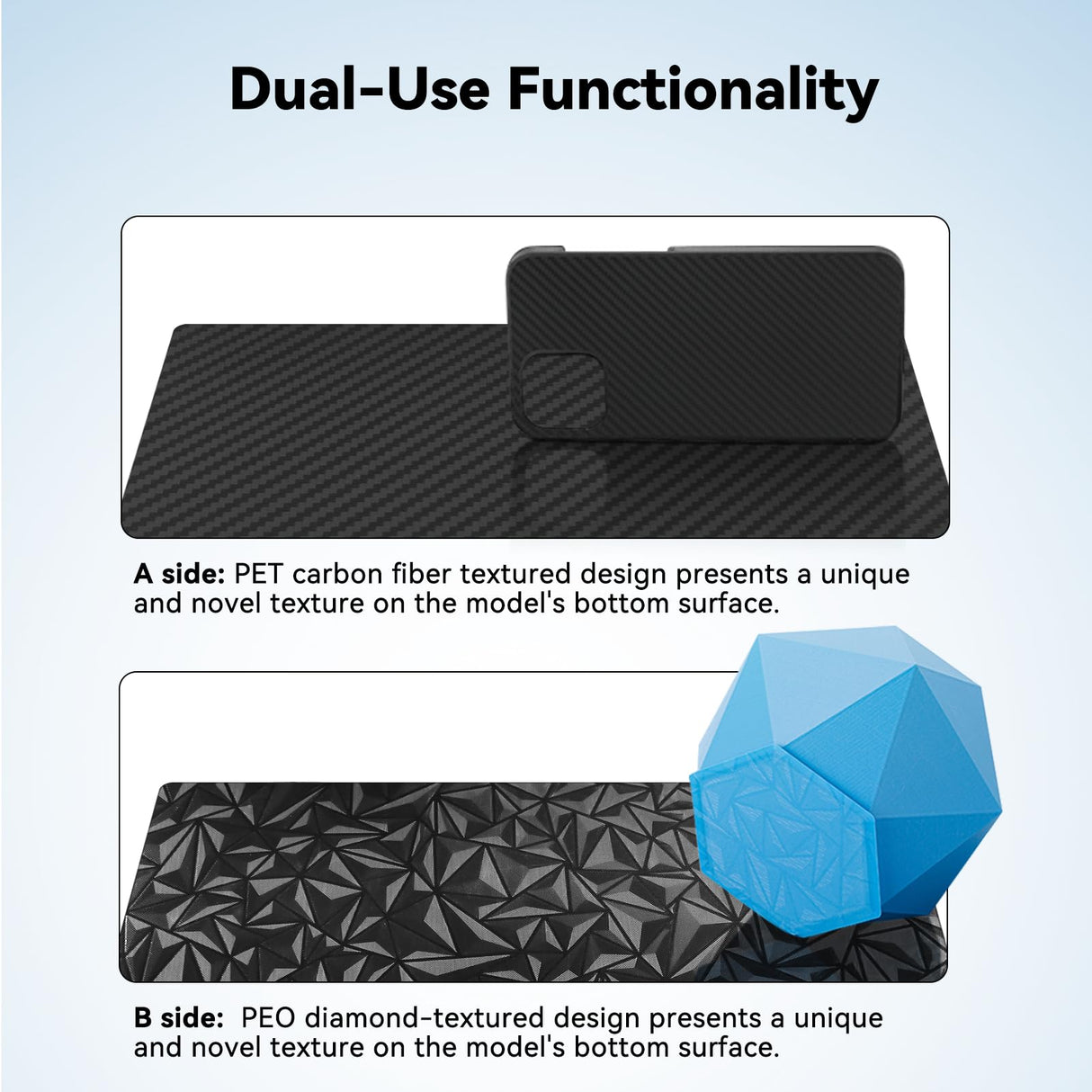 ENOMAKER Ender 3/Pro/V2/Neo PEO PET Build Plate,Magnetic Print Bed,Carbon Fiber/Diamond Textured Double Sided Flex Spring Steel Sheet for Creality Ender 5/Pro,Elegoo Neptune 3 Pro 3D Printer 235x235mm ENOMAKER