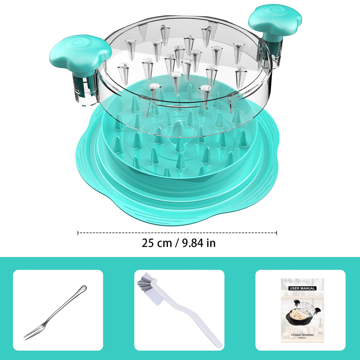 SURETIVIAN Chicken Shredder Large Chicken Breast Shredder Tool Twist with Brush&Fork, Visible Meat Shredder Machine, Anti-Slip Strip, Ergonomic Handle, BPA Free, Pork Beef Chicken(Mint Green) SURETIVIAN