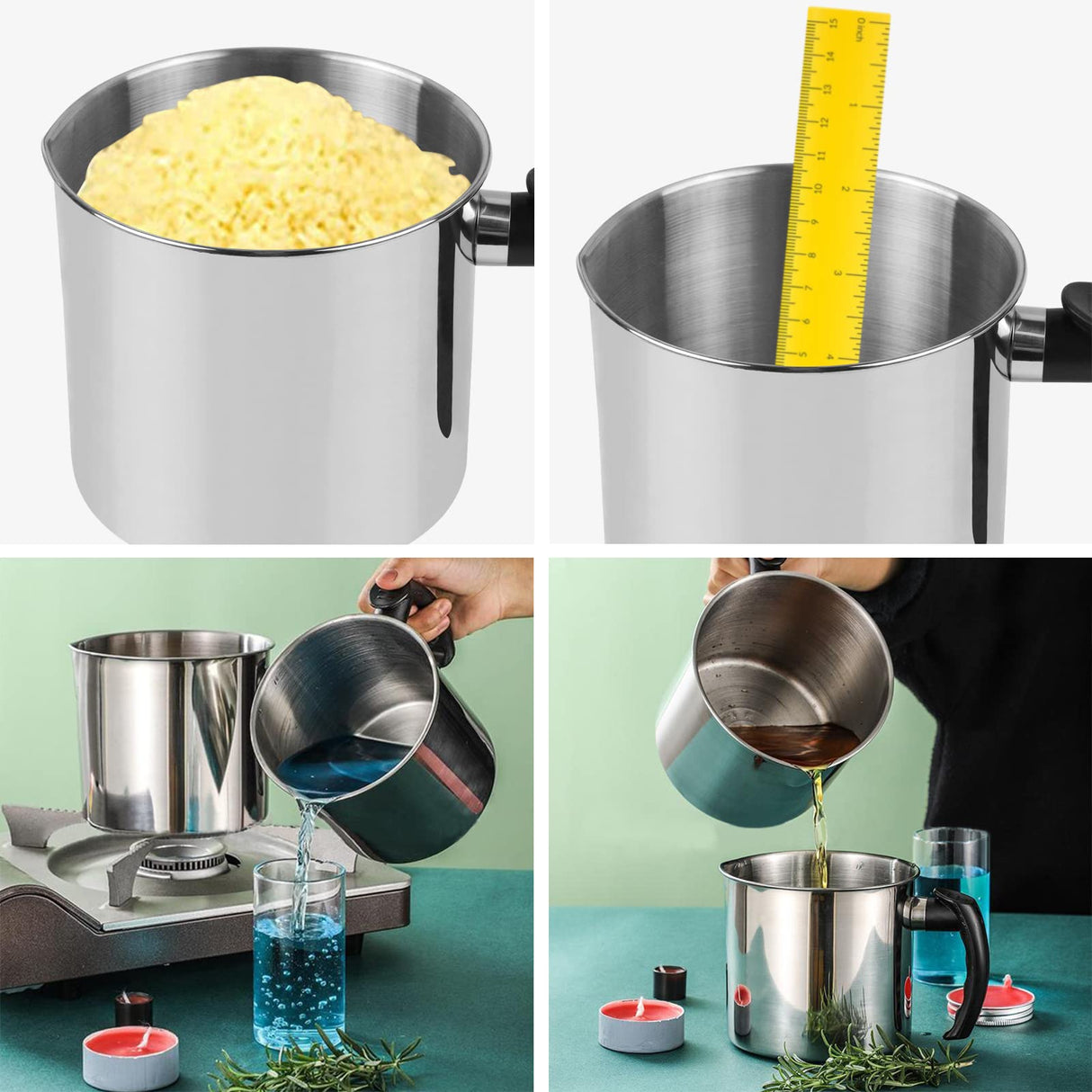 Teqooza Stainless Steel Candle Making Pouring Pot,2 Pounds Capacity Cup,Double Boiler Wax Melting Pot,Dripless Pouring Spout & Heat-Resisting Handle, Silver Teqooza