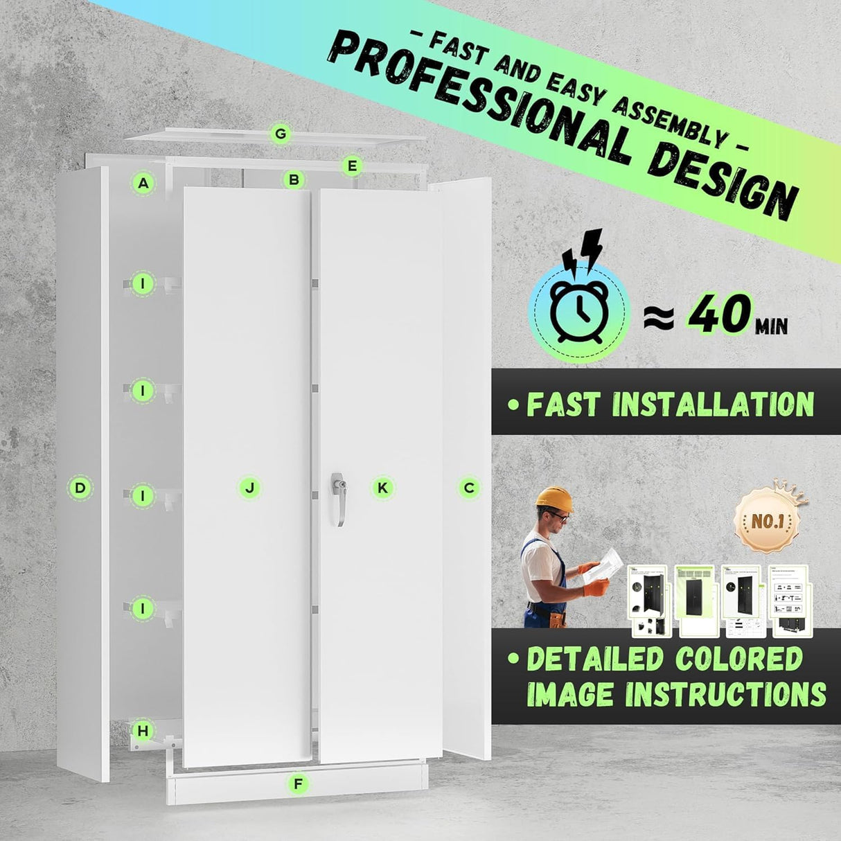 SUNCROWN Metal Storage Cabinets with Lock, Tool Cabinet, 72" Locking Steel Storage, Tall Locker Organizer Garage Cabinets with 2 Doors and 4 Shelves for Home,Office,Warehouse,Garage,School(White) SUNCROWN