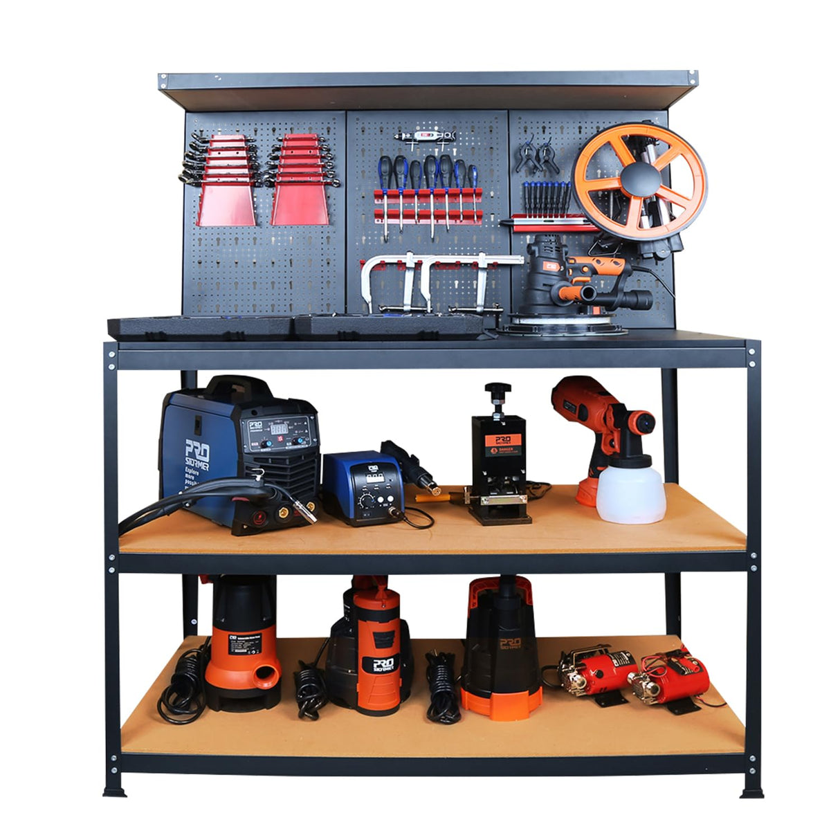 Prostormer Workbench, 47.25 inch Multipurpose Garage Worktable with Peg Board Hook Kit for Home, Garage, and DIY Projects Prostormer