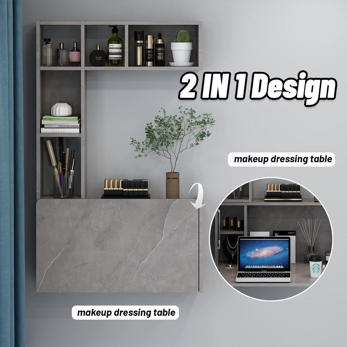 Pmnianhua Floating Desk,Wall Mounted Desk Folding,Hidden Pull Down Desk,Space Saving Desk,Folding Wall Desk for Small Space Apartment Bedroom(Dark Grey) Pmnianhua