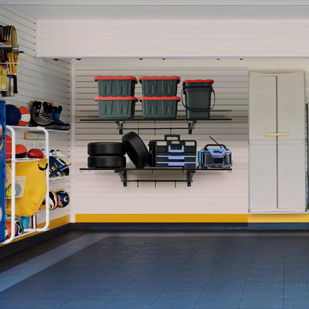 Leekimid 2-Pack 1X4 FT Garage Shelving Wall Mounted Holds Up to 800 Lbs Heavy Duty Wall Shelf, Black Metal Floating Adjustable Wall System Shelves for Garage Storage, Shed Leekimid