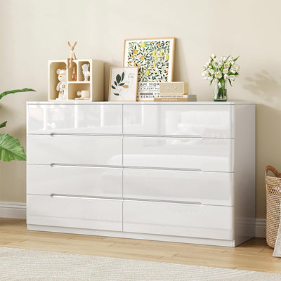 ZORPLIX White Wood Dresser, 8 Drawer Dressers for Clothes Storage for Bedroom, Modern Dresser with Wide Drawers, Wide Wooden Chest Drawers for Living Room, Entryway, TV Stand