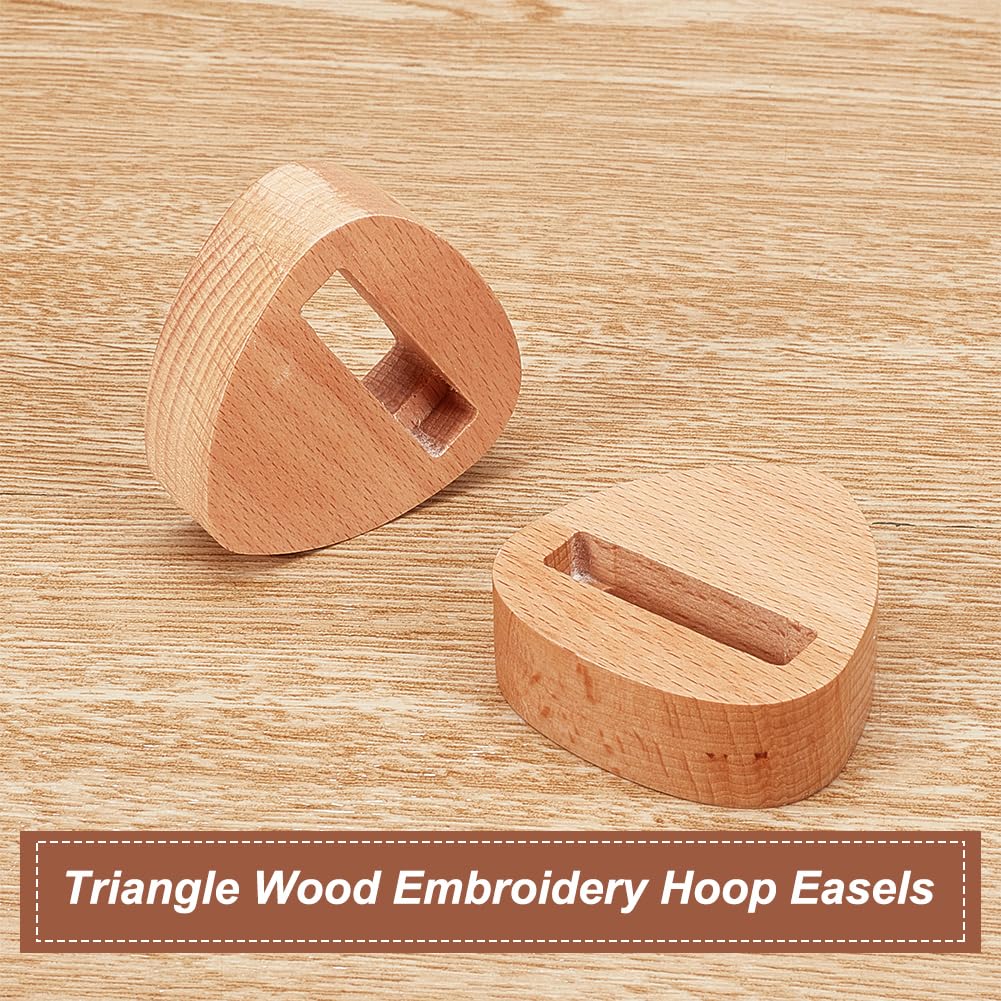 OLYCRAFT 4pcs Embroidery Hoop Display Stand Triangle Wood Base 2.2 x 2.2 Inch Embroidery Hoop Wood Hoop Easels Embroider Hoop Holder Accessories for Embroider Cross Stitch Stand Decor OLYCRAFT