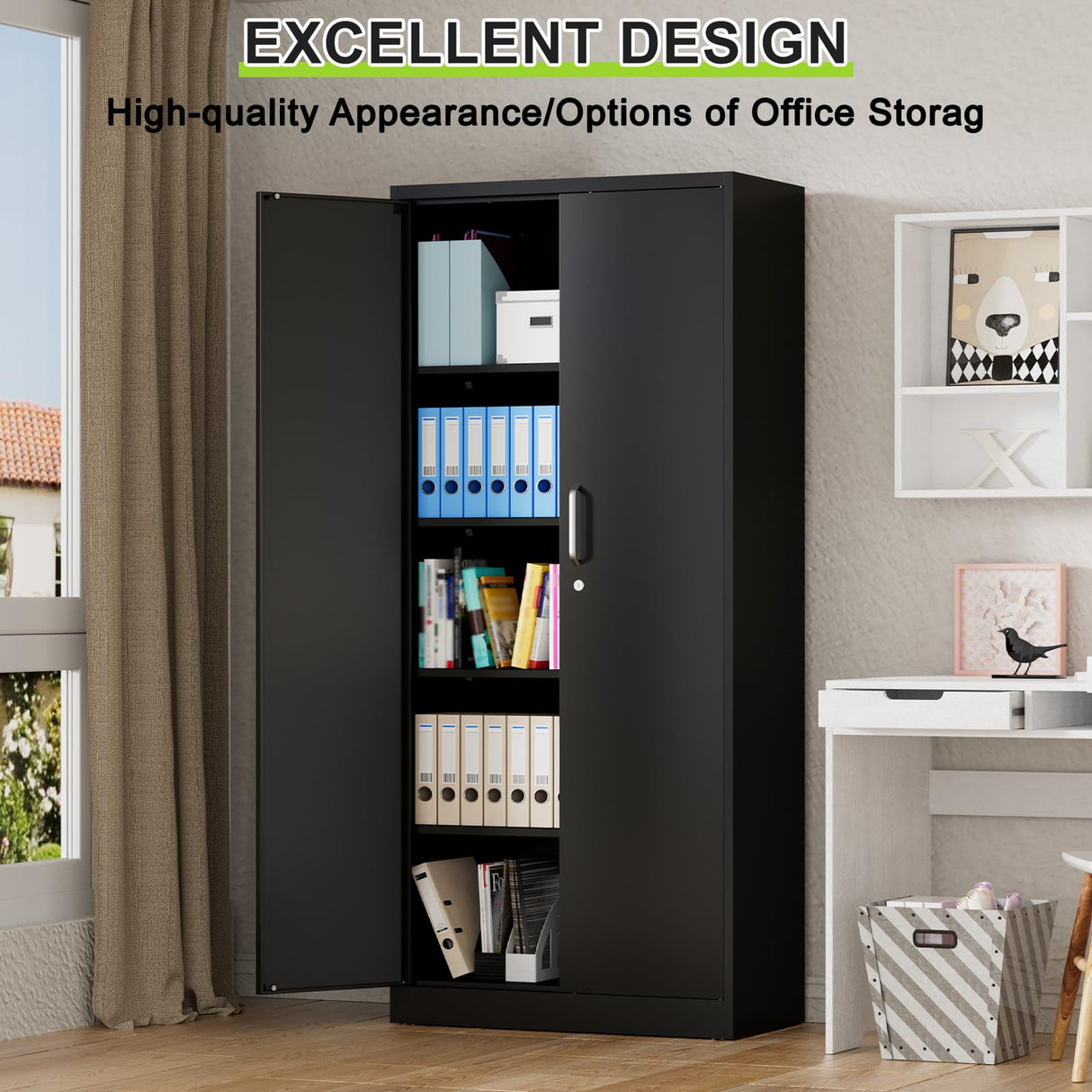 Garage Storage Cabinet with Lock, 71" Tall Cabinet with Doors and Adjustable Shelves, Heavy Duty Metal Cabinets and Storage System, Steel File Cabinet for Home Office,Workshop - Assemble Required Polup