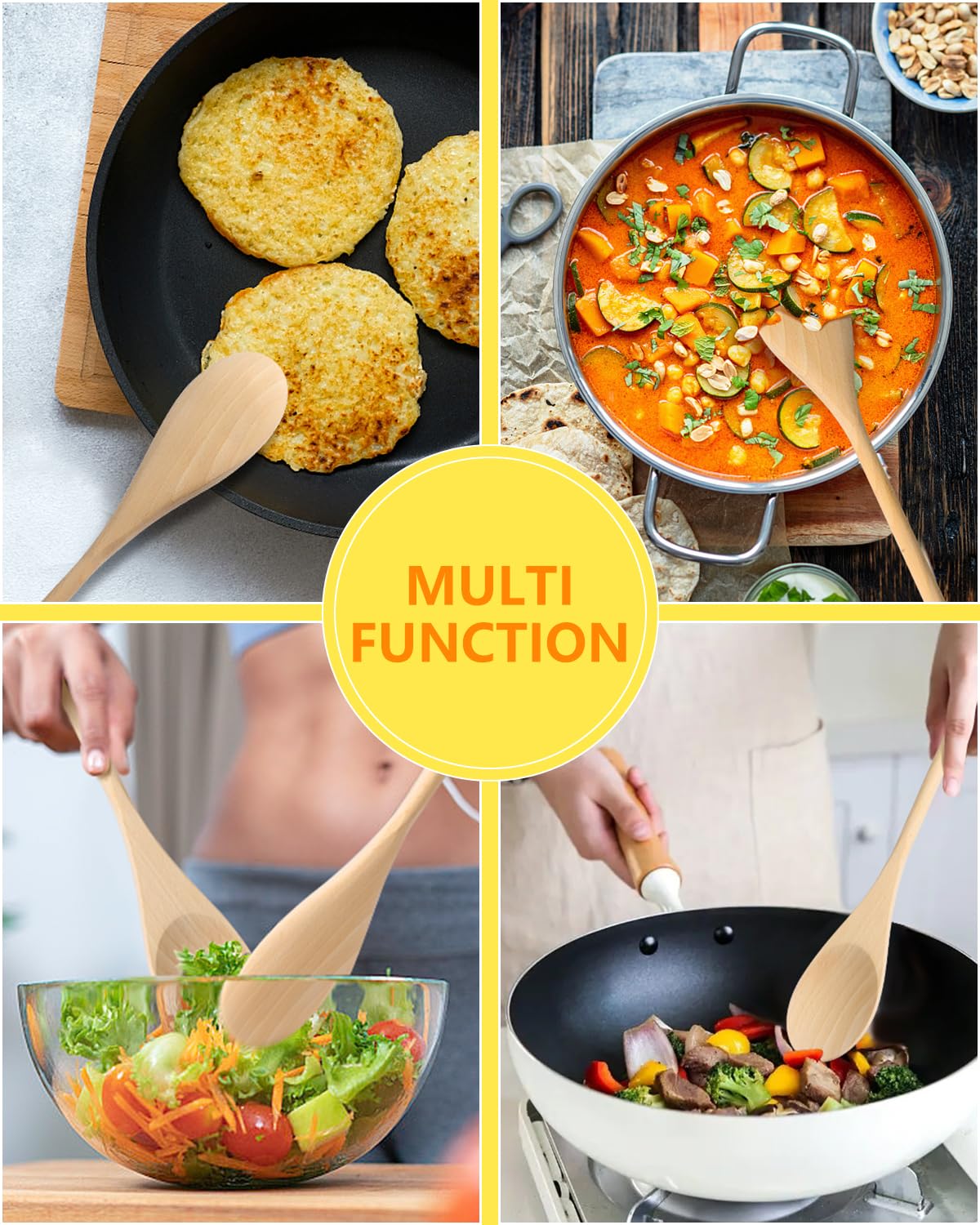 MORGLES 5 Pcs Wooden Spoons for Cooking, 12 Inches Long Handle Spoons for Mixing, Tasting Stirring Food, Large Wooden Cooking Utensils for Kitchen and Crafts MORGLES