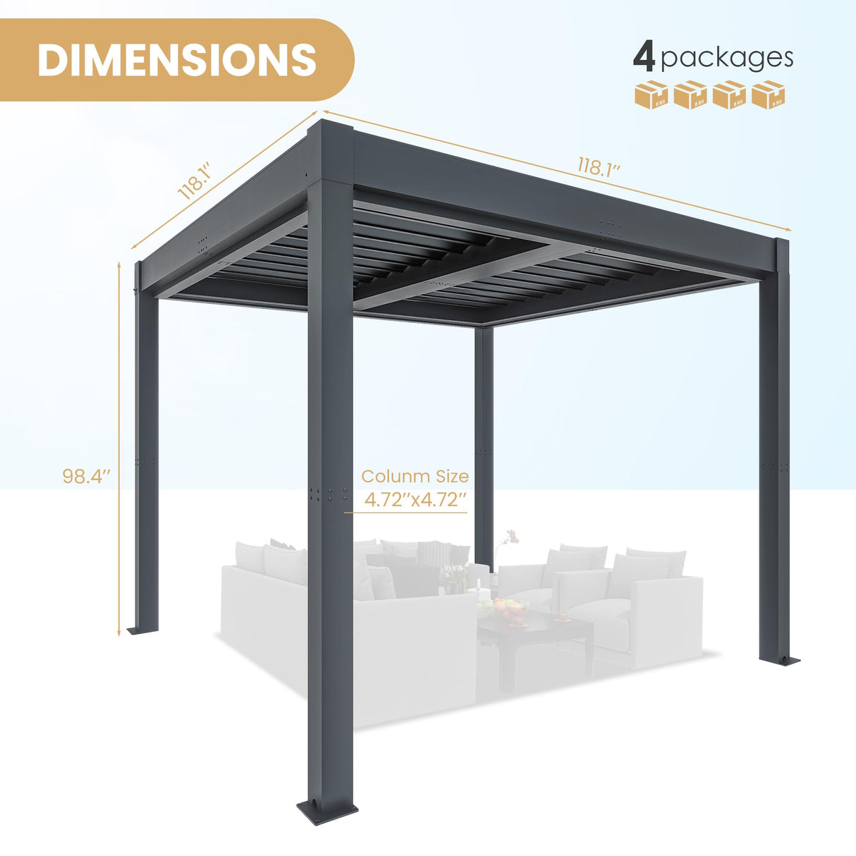 Greesum 10x10FT Outdoor Aluminum Pergola, Electric Adjustable Louvered Pergola with LED Lights and Gutter System, Metal Gazebo for Patio, Deck, Garden, Yard, Black Greesum