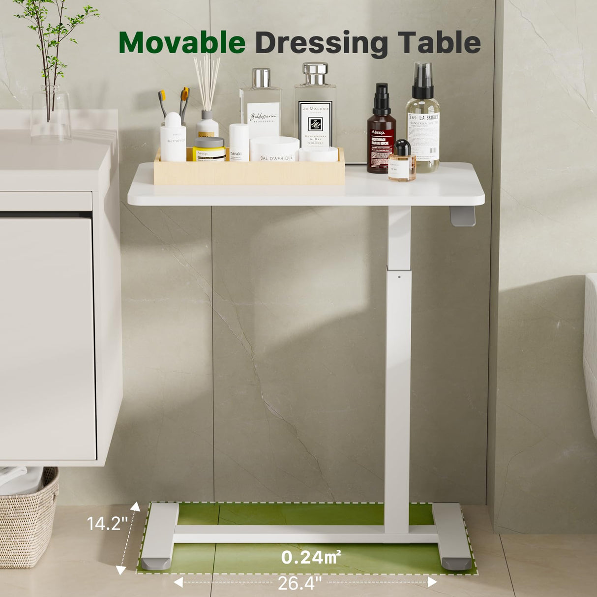 Gibbon Mounts Mobile Standing Desk, Pneumatic Adjustable Rolling Desk(27.5 Inches), Portable Laptop Desk with Wheels, Overbed Bedside Table Laptop Table for Couch, Home, Office, White Gibbon Mounts