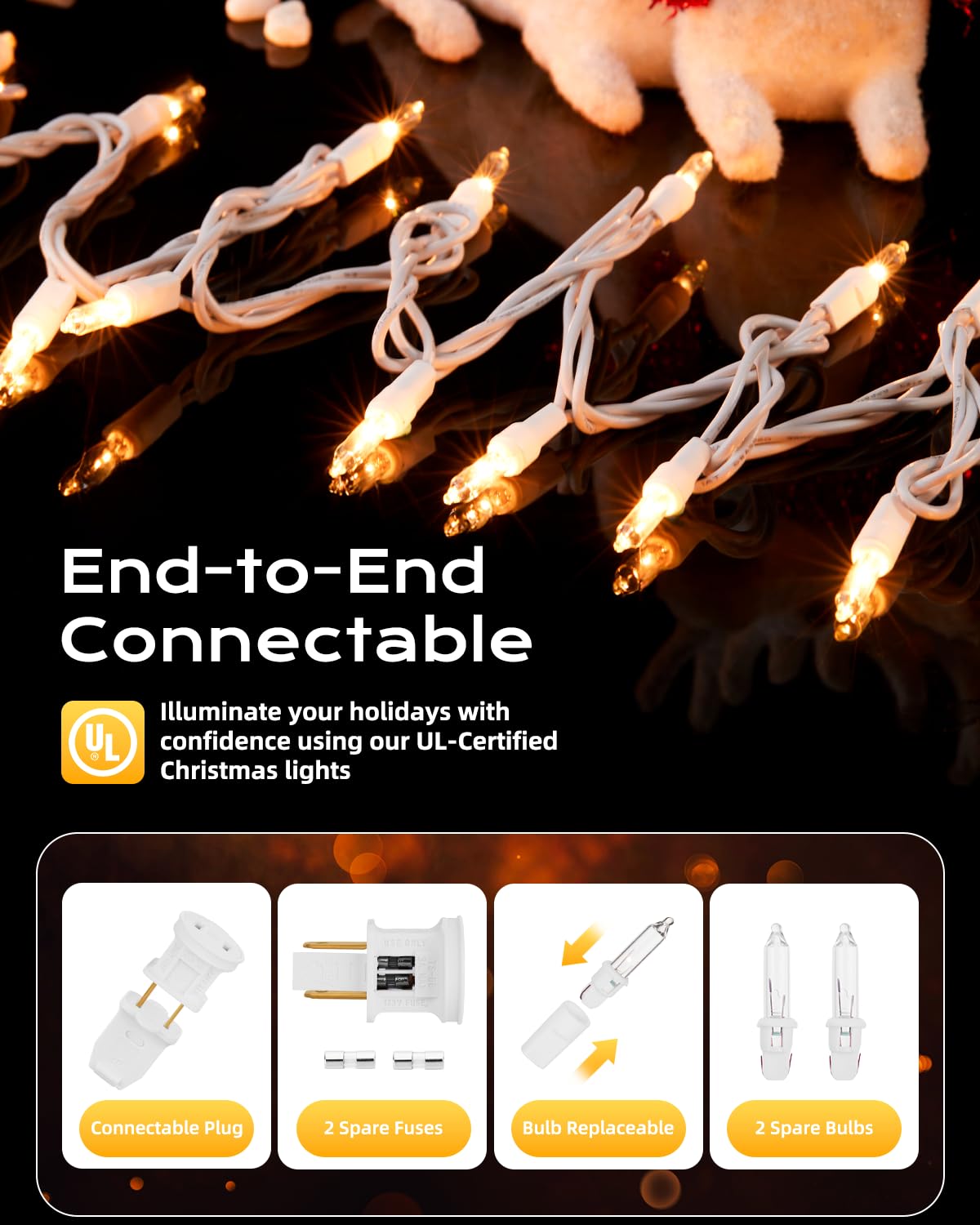 Brightown Christmas String Lights, 100-Count 26.5ft Clear Incandescent Bulb Mini Lights for Indoor Holiday Decor, Christmas Tree Garland Wedding Party Multi-Use Decoration, White Wire Brightown