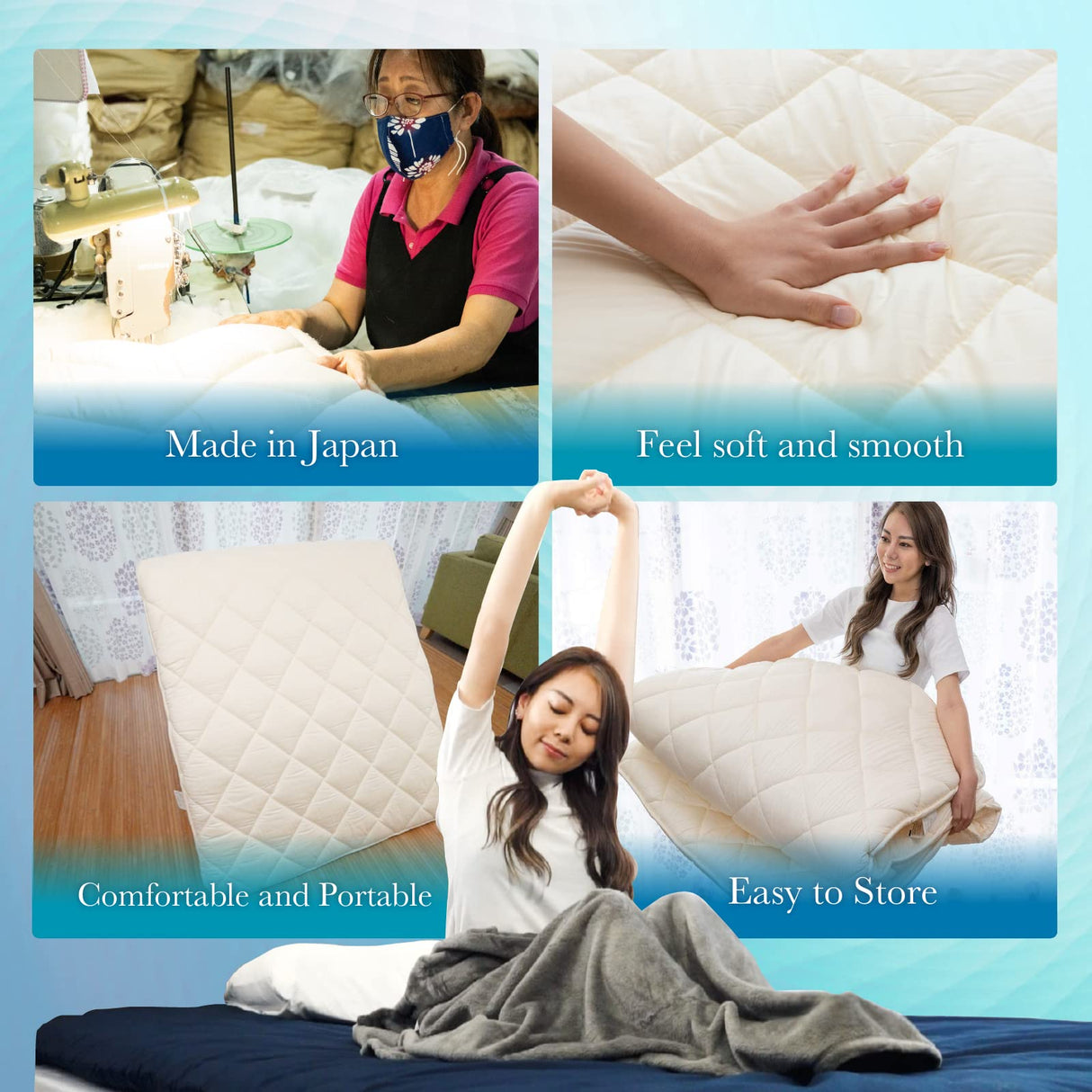 FULI Japanese futon Mattress, Foldable Japanese Floor Mattress, Japanese Floor Bed, Foldable Mattress, Futon Mattress, Made in Japan (White, Twin) FULI