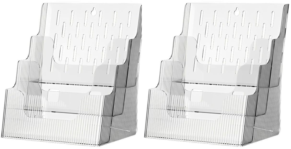 Gagee 2 Pack Brochure Display Stand or Wall Mount 8.5 x 11 inch,3 Tier Magazine Holder,Clear Stands for Display Literature,Brochures,Pamphlet,Flyer,Paper Document Gagee