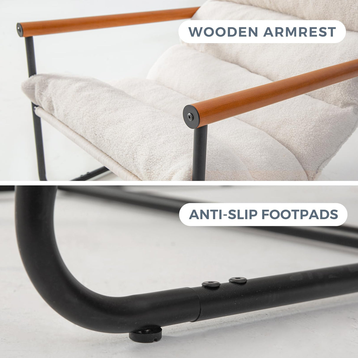 MAXYOYO Sherpa Accent Chair, Boucle Arm Chair Living Room Chair, Reading Accent Chair, Mid Century Modern Bedroom Chair,Teddy Armchair Wooden Arms Metal Frame MAXYOYO