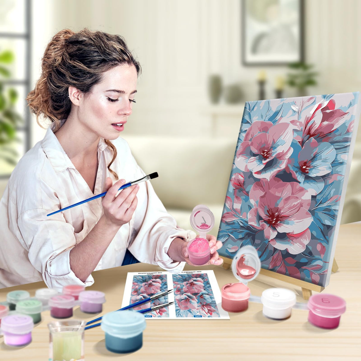 JOOZ Paint by Numbers Kit for Adults with Frame, Flower Paint by Number with Easel, DIY Floral Oil Painting by Numbers, Easy Adult Paint by Number Kits on Canvas for Home Wall Decor 8x12 Inch JOOZ