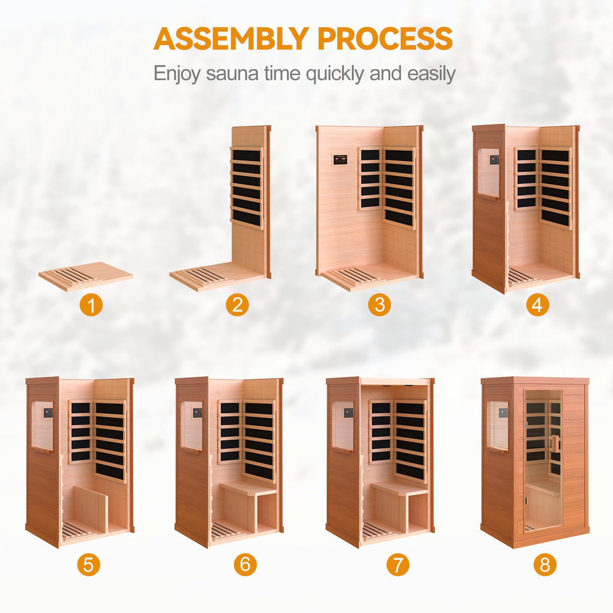 HUGROVE Far Infrared Wooden Sauna, Indoor Sauna with Bluetooth Speakers & 5 Heating Panel, 900W Aucoumea klaineana Dry Sauna for Home, Intelligent Control Panel and Tempered Glass Door HUGROVE