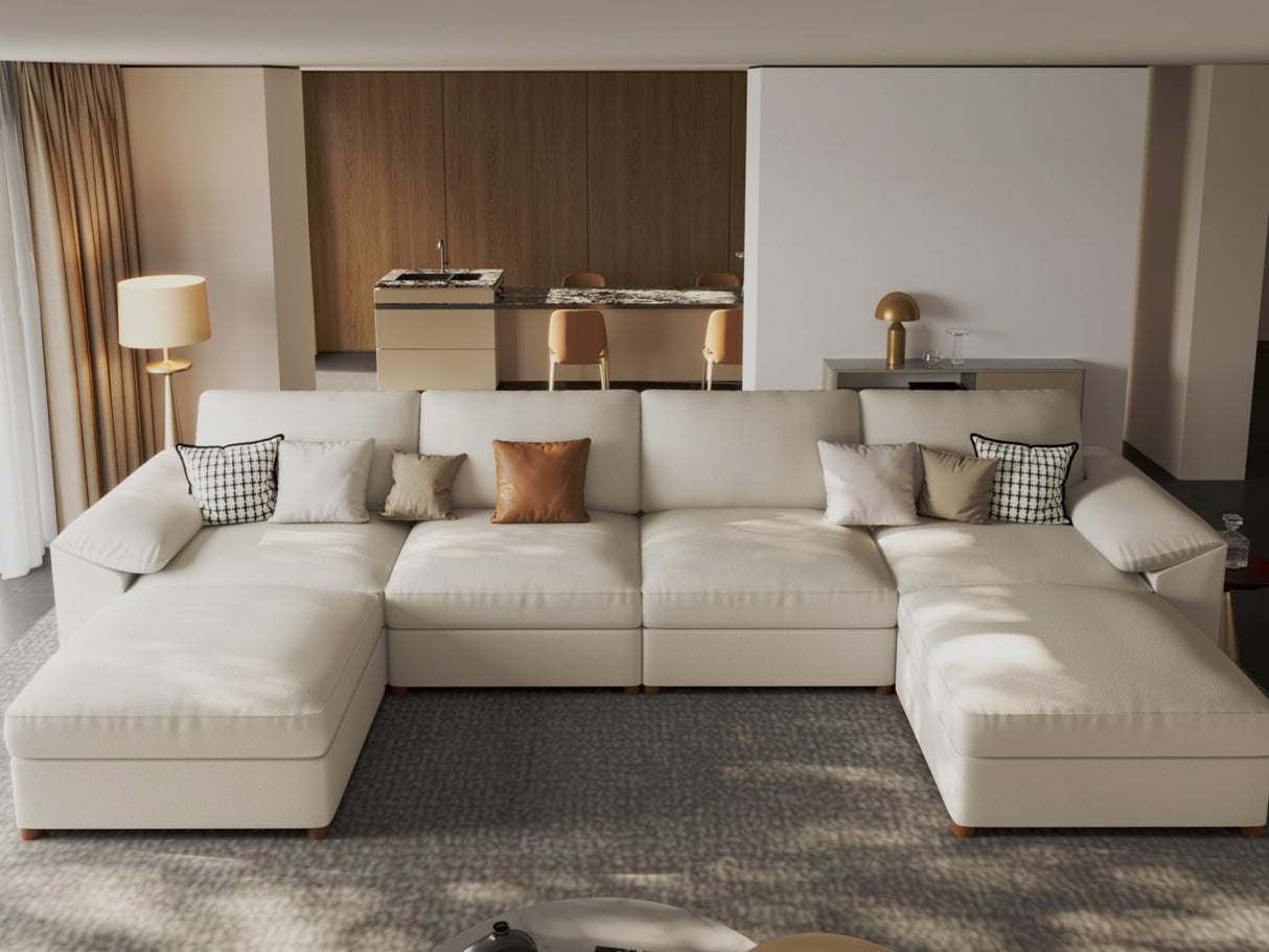 EASE MOOSE Oversized Modular Sectional Sofa,Leather Sectional Couch with Deep Seat,Extra Large U Shaped Couch,Faux Leather Material Sofa Modern Comfy Scratch Resistant,Beige EASE MOOSE