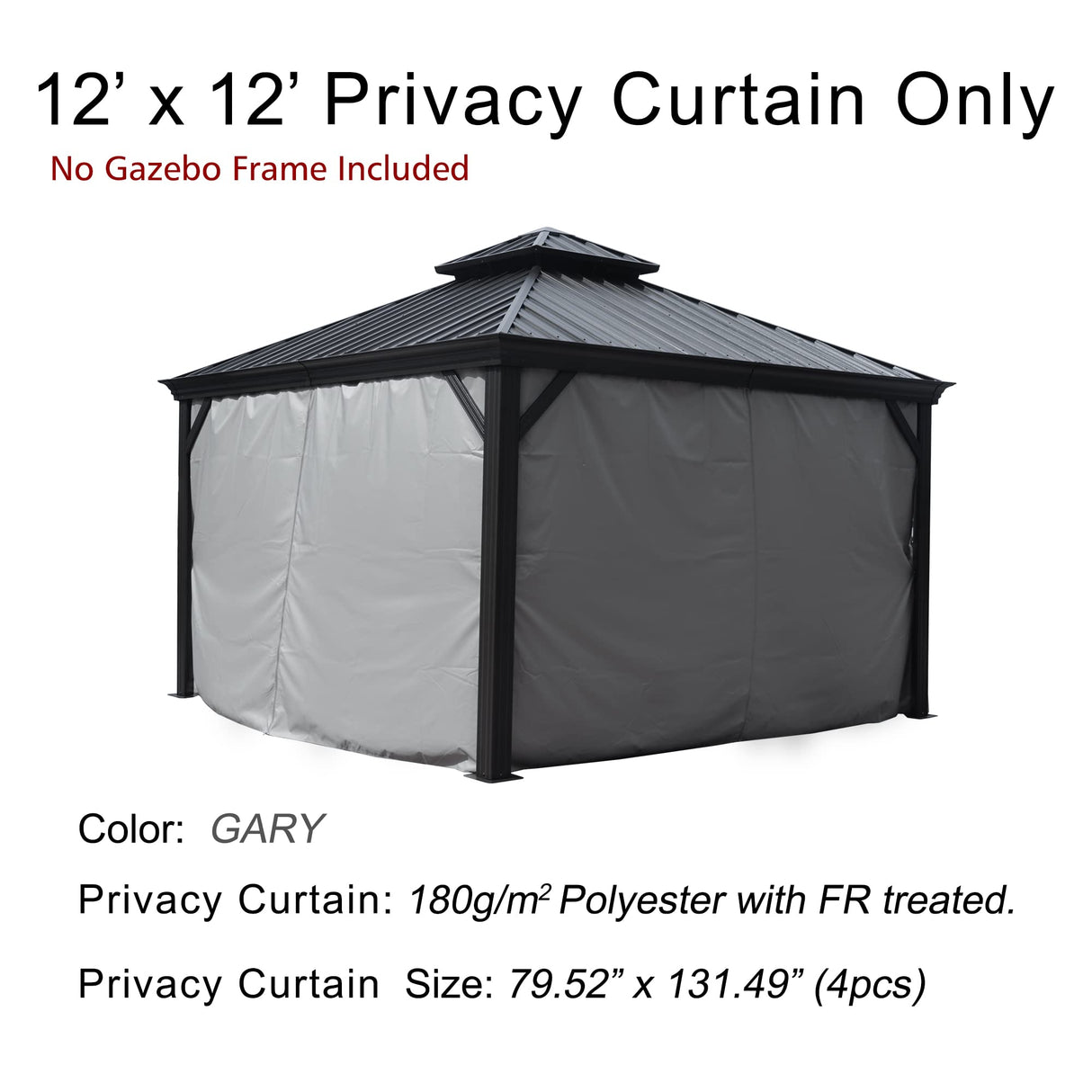 Kozyard Gazebo Privacy Curtain Outdoor Waterproof Sidewall for Hardtop Gazebo, OEM Replacement for Patio Gazebo Curtains for Alexander, Caesar, Rosana and Apollo Model (12ft x 12ft, Gray) Kozyard