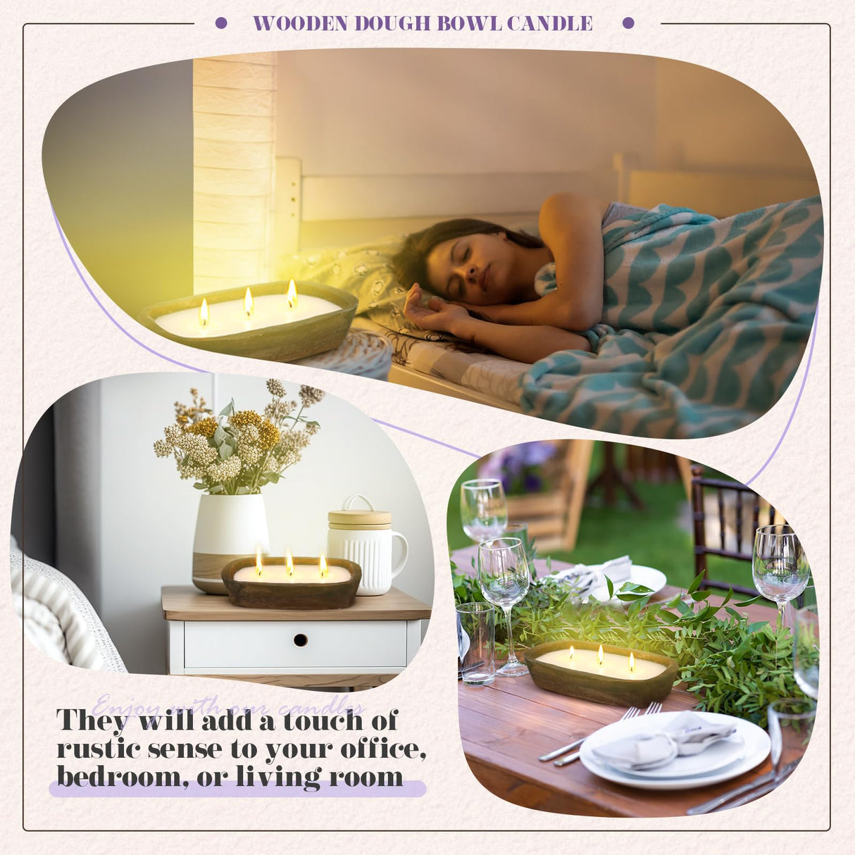 Threlaco 2 Pack 10 Inch Wood Dough Bowl Candle Candle Decorative with Wick Scented Candles Soy Gifts for Men Women Farmhouse Table Centerpiece Home(Lavender) Threlaco