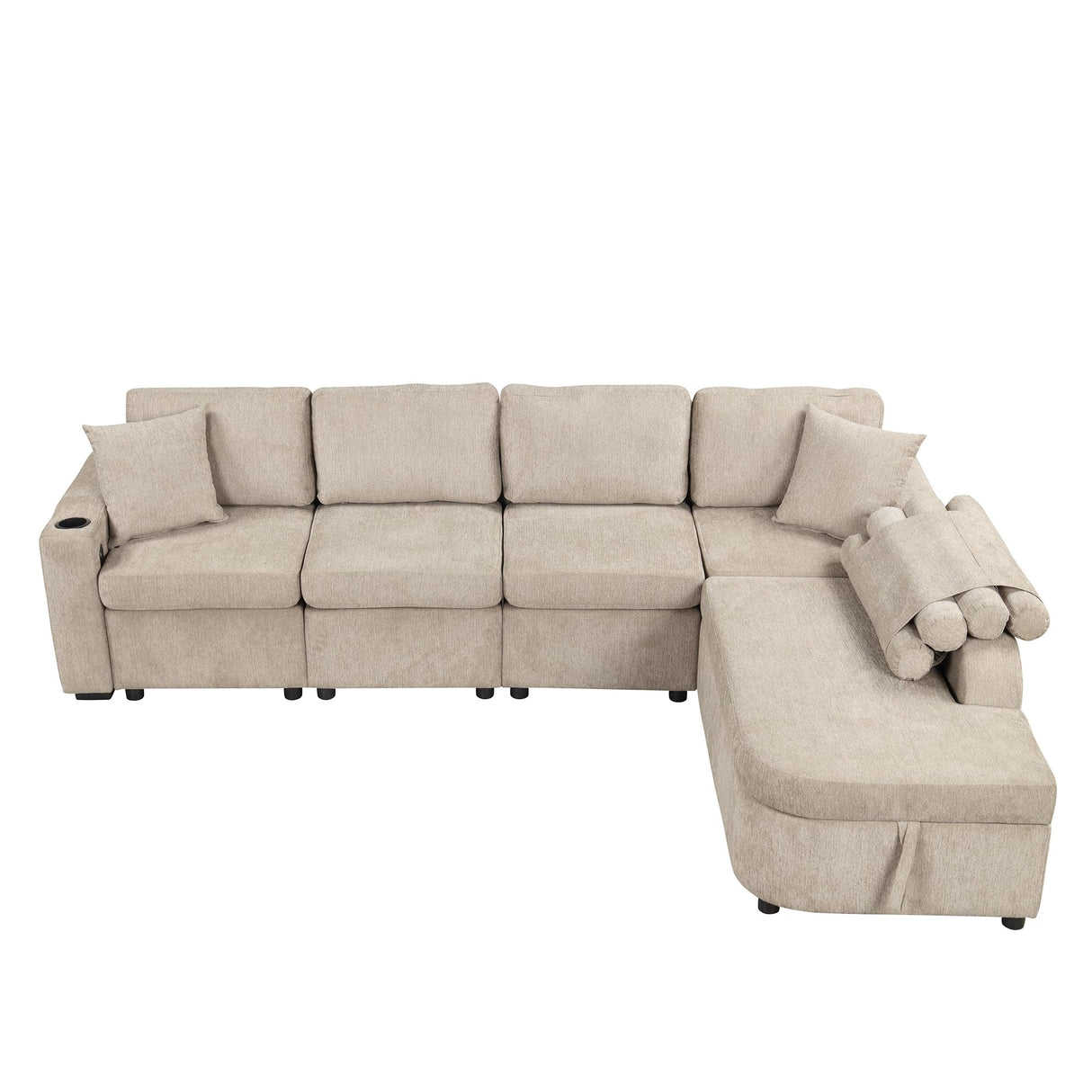 Merax Modern 109.8" L-Shaped Couch Sectional Sofa with Storage Chaise,Cup Holder and USB Ports for Living Room Beige Merax