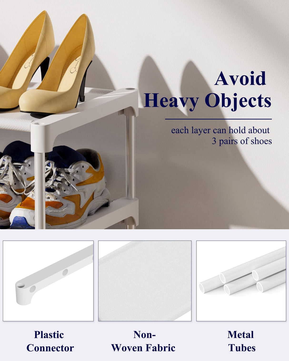 Kitsure Shoe Rack - Non-Woven Shoe Rack Shelf, Shoe Organizer for Closet, Entryway, Garage & Corridor, Stackable Shoe Shelves, 27.5" Wide - 3 Tier, White Kitsure