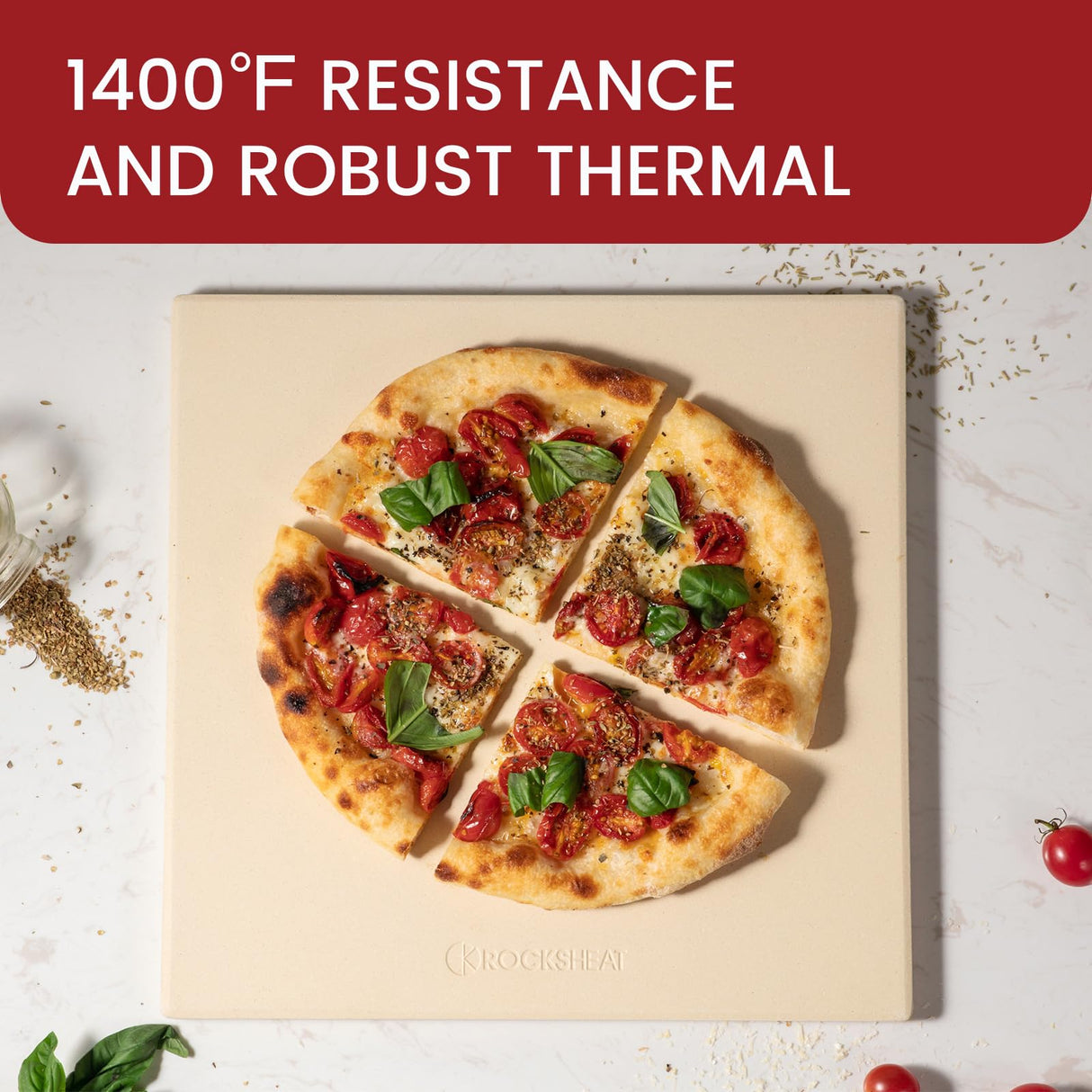 13.2" x 13.2" x 0.4" Square Cordierite Pizza Baking Stone Perfectly Compatible for Ooni Koda & Fyra 12, Uuni Pizza Oven ROCKSHEAT