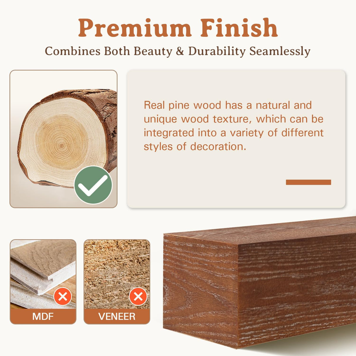 Weyderk Fireplace Mantel - 72 Inch Handcrafted Fireplace Mantel Shelf - Farmhouse Fireplace Mantle Shelves - Wall-Mounted Mantles for Over Fireplace - Floating Mantel 72 Inch, Coffee Weyderk