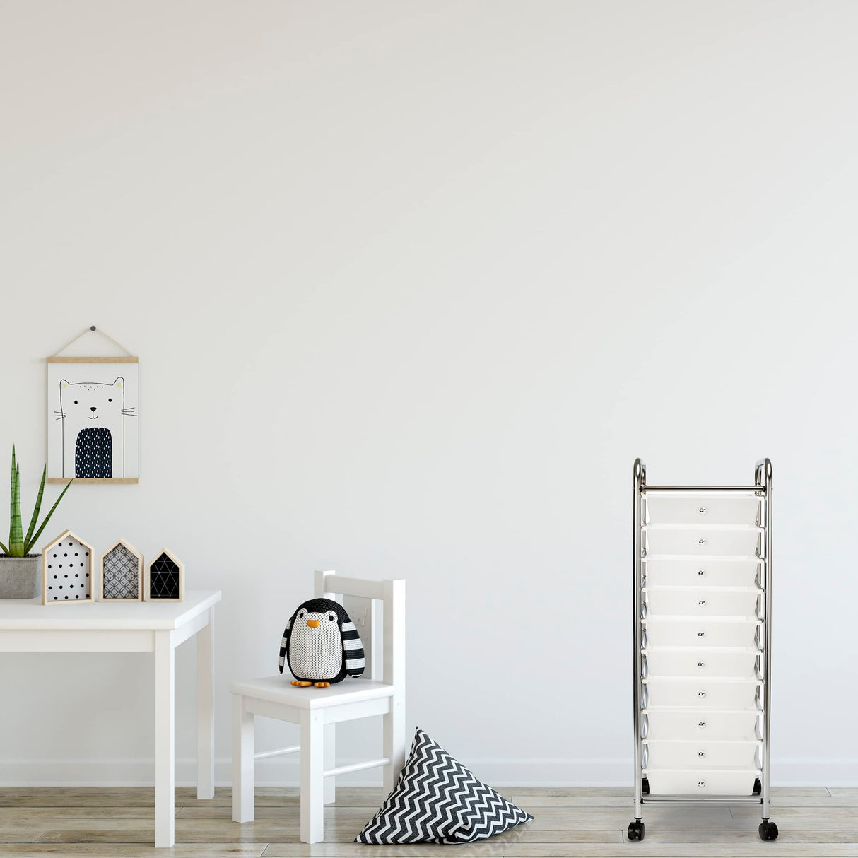 Seville Classics Rolling Utility Organizer Storage Cart, for Home Office, School, Classroom, Scrapbook, Hobby, Craft, 10 Drawer, Frost White Seville Classics