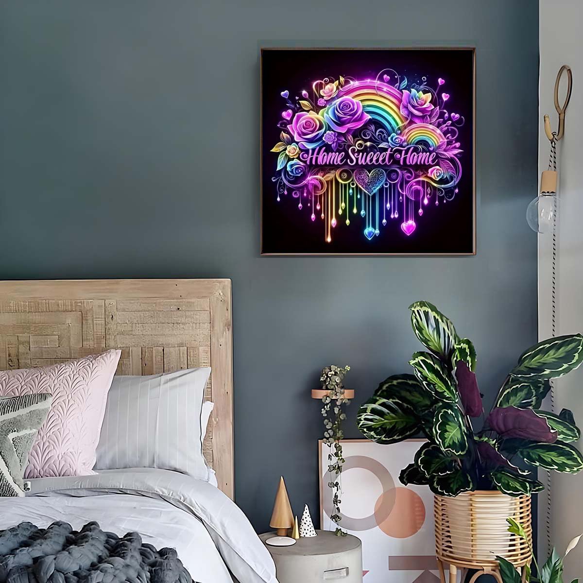 Rainbow Rose Diamond Painting Kits for Adults Beginners, Diamond Art Kit for Sweet Home,DIY Full Round Drill Diamond Dot Gem Art Kits for Adults Home Wall Decor 13.8 x 13.8 inch GEMFAMILY