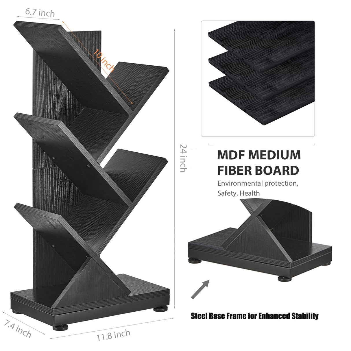 ruboka 5-Shelf Tree Bookshelf, 5 Tier Floor Standing Bookcase for CDs/Magazine/Books, Small Book Organizer for Bedroom, Living Room, Office,Balcony,Retro Storage Shelve