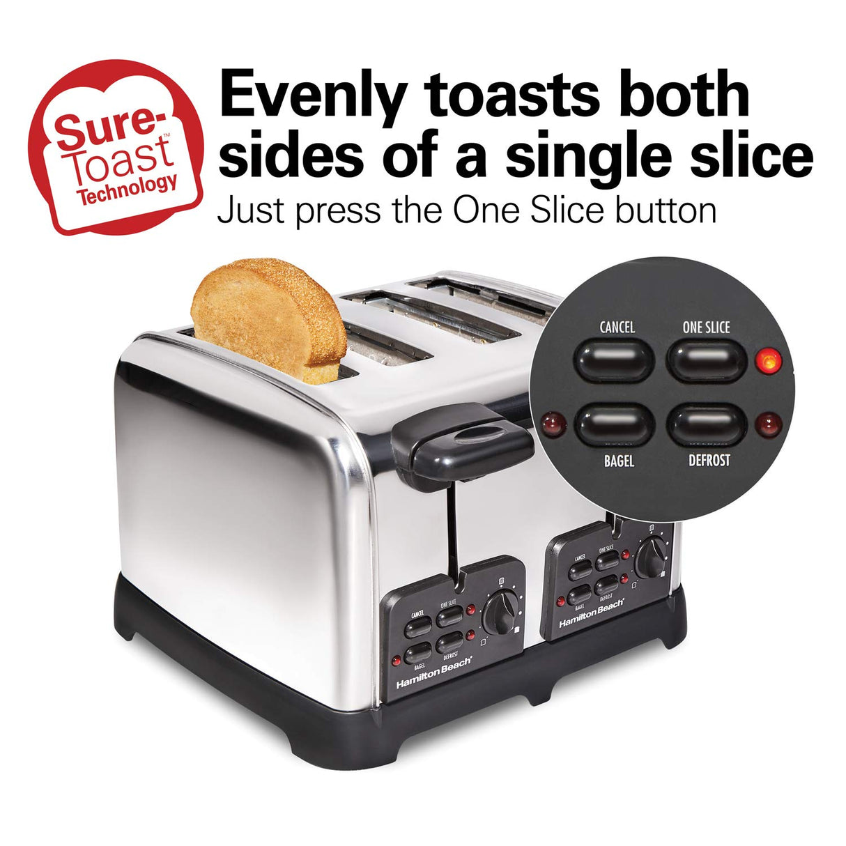 Hamilton Beach 24782 Retro Toaster with Wide Slots, Sure-Toast echnology, Bagel & Defrost Settings, Auto Boost to Lift Smaller Breads, 4 Slice, Polished Stainless Steel Hamilton Beach