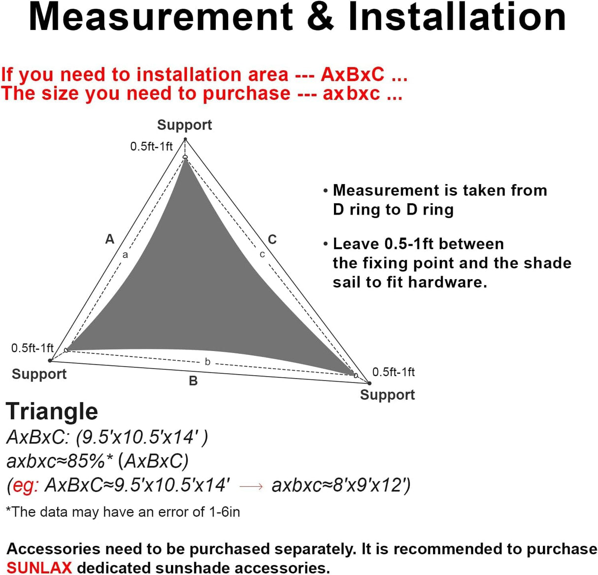 SUNLAX Sun Shade Sail 14' x 14' x 14' Dark Grey Triangle Canopy Sail Shade Cover UV Block Permeable Sunshade Outdoor for Patio Backyard (We Make Custom Size) SUNLAX