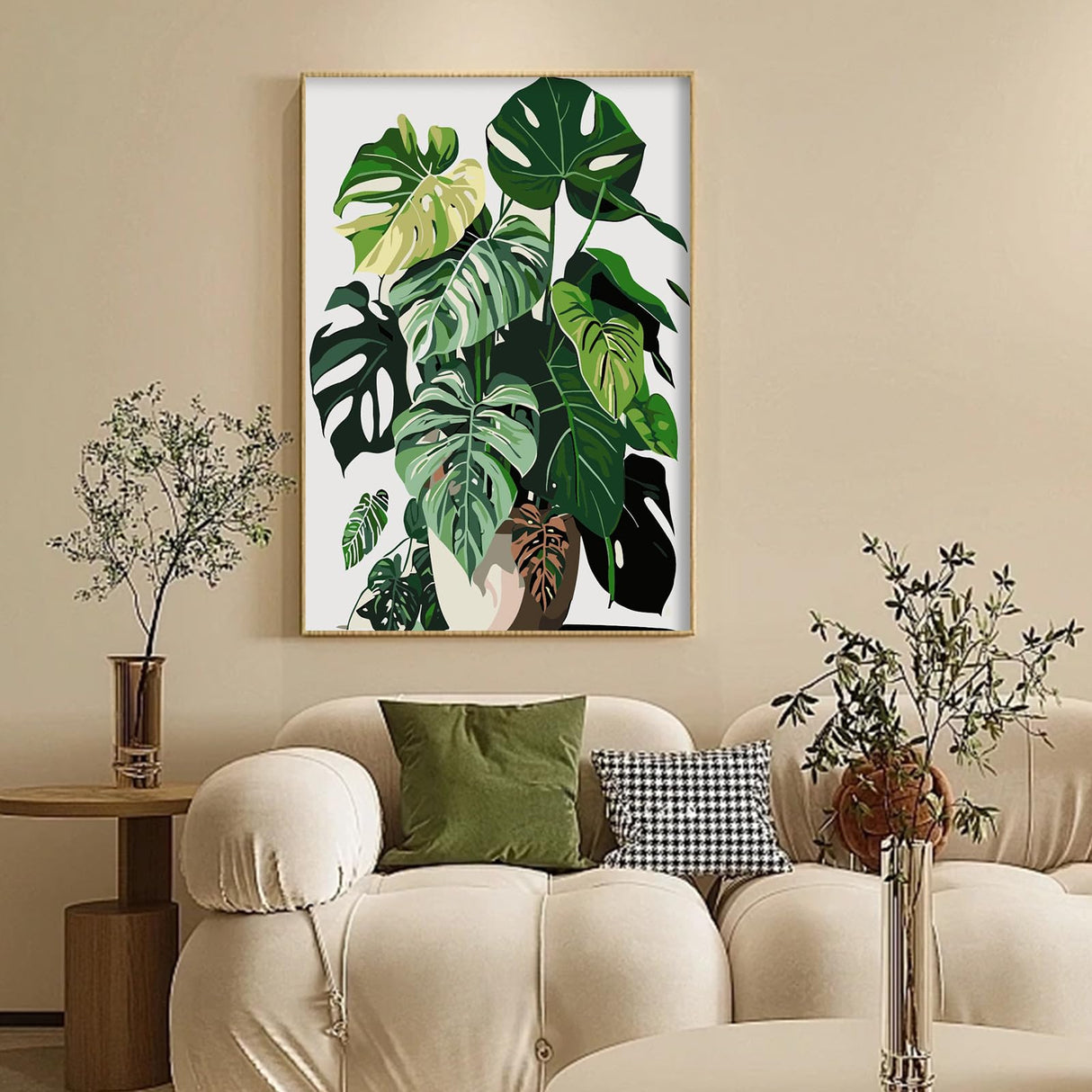 Camocin Framed Paint by Numbers Kit for Adults Beginner & Kids Ages 10-13, Plants Easy Paint by Numbers with Frame, Green Plants Acrylic Adult Painting by Number Kits on Canvas Framed 8 x 12 Inch Camocin