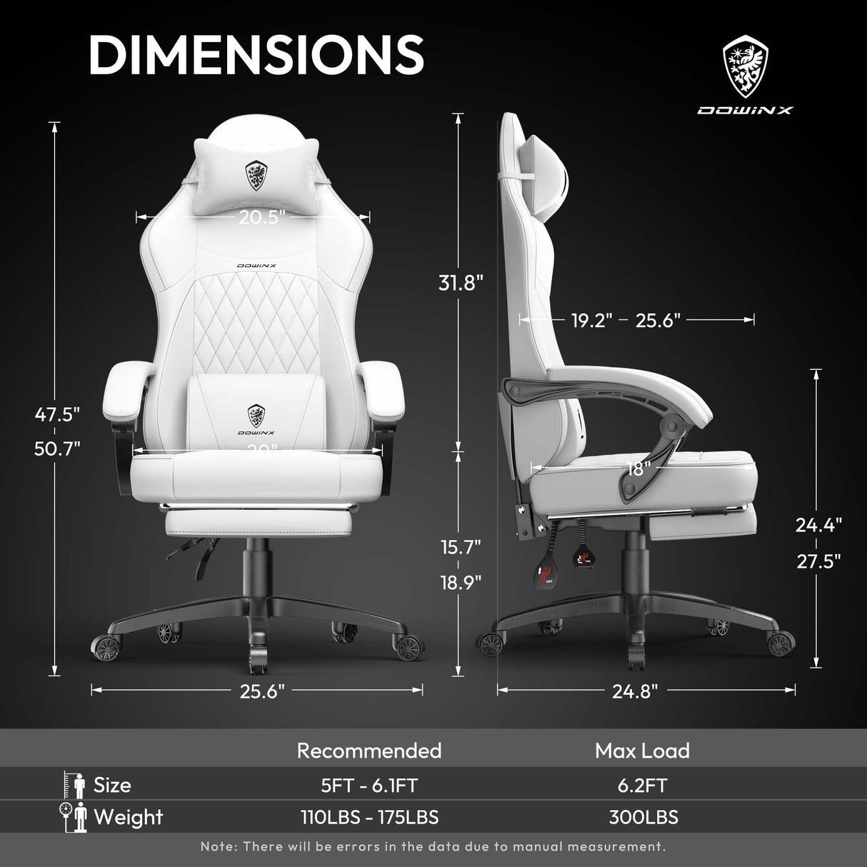 Dowinx Gaming Chair with Pocket Spring Cushion, Ergonomic Computer Chair with Massage Lumbar and Footrest for Adults, High Back Game Chair Leather for Office Gaming 300LBS, All White Dowinx