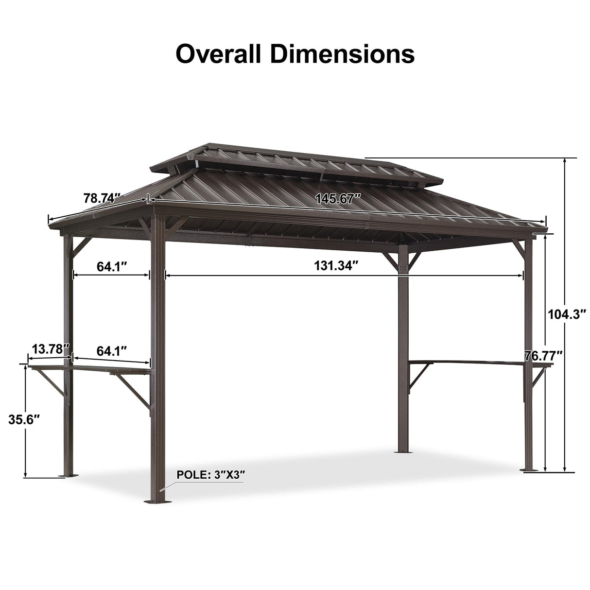 PURPLE LEAF 6.5' X 12' Hardtop Grill Gazebo for Patio Permanent Metal Roof with 2 Side Shelves Deck Yard Tent Aluminum Garden Outside Sun Shade Outdoor BBQ Canopy PURPLE LEAF