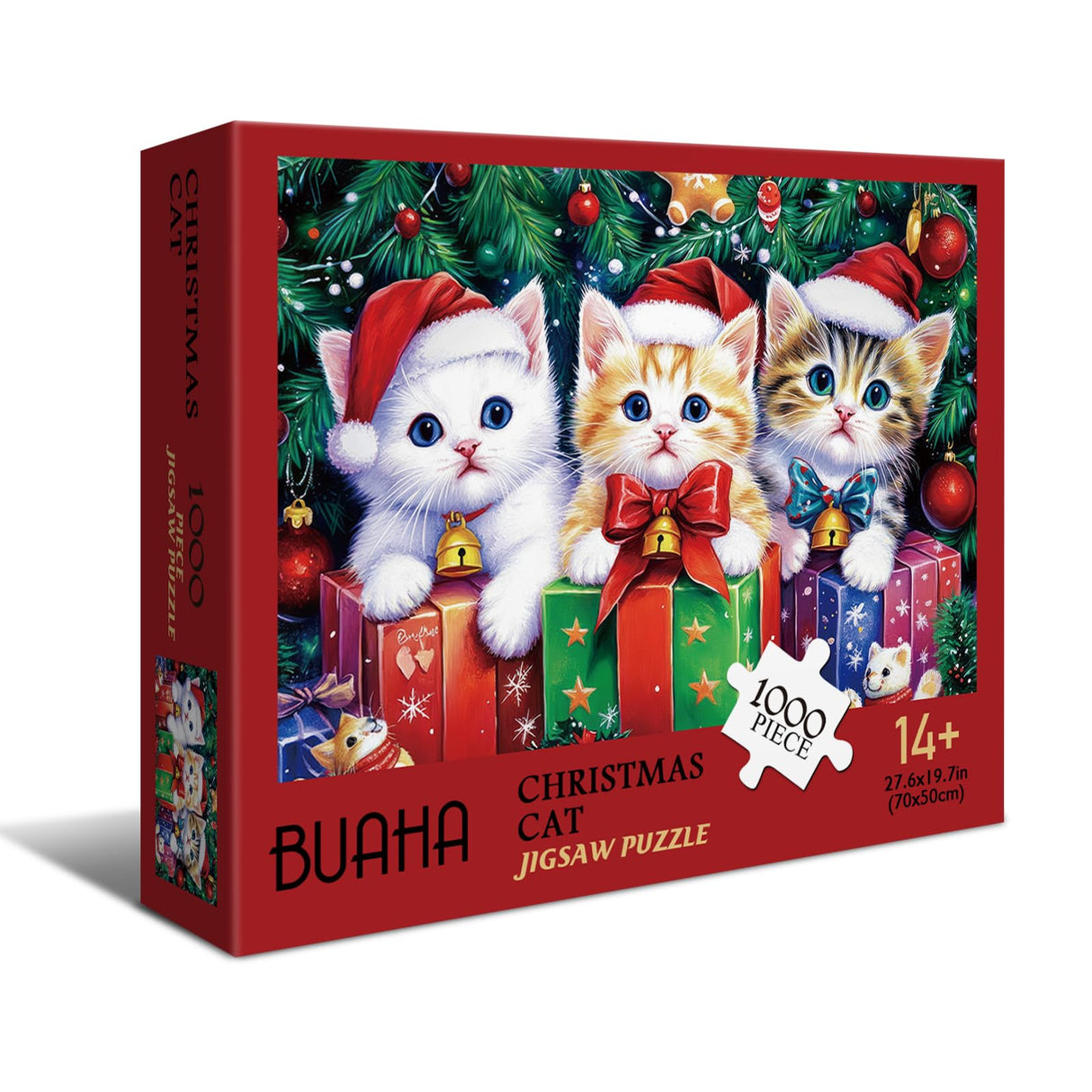 BUHAH Christmas Funny Cat Puzzles for Adults 1000 Pieces Winter Holiday Animal Jigsaw Puzzles Xmas Impossible Puzzle Challenging Puzzles for Adults As Christmas Decorations BUAHA