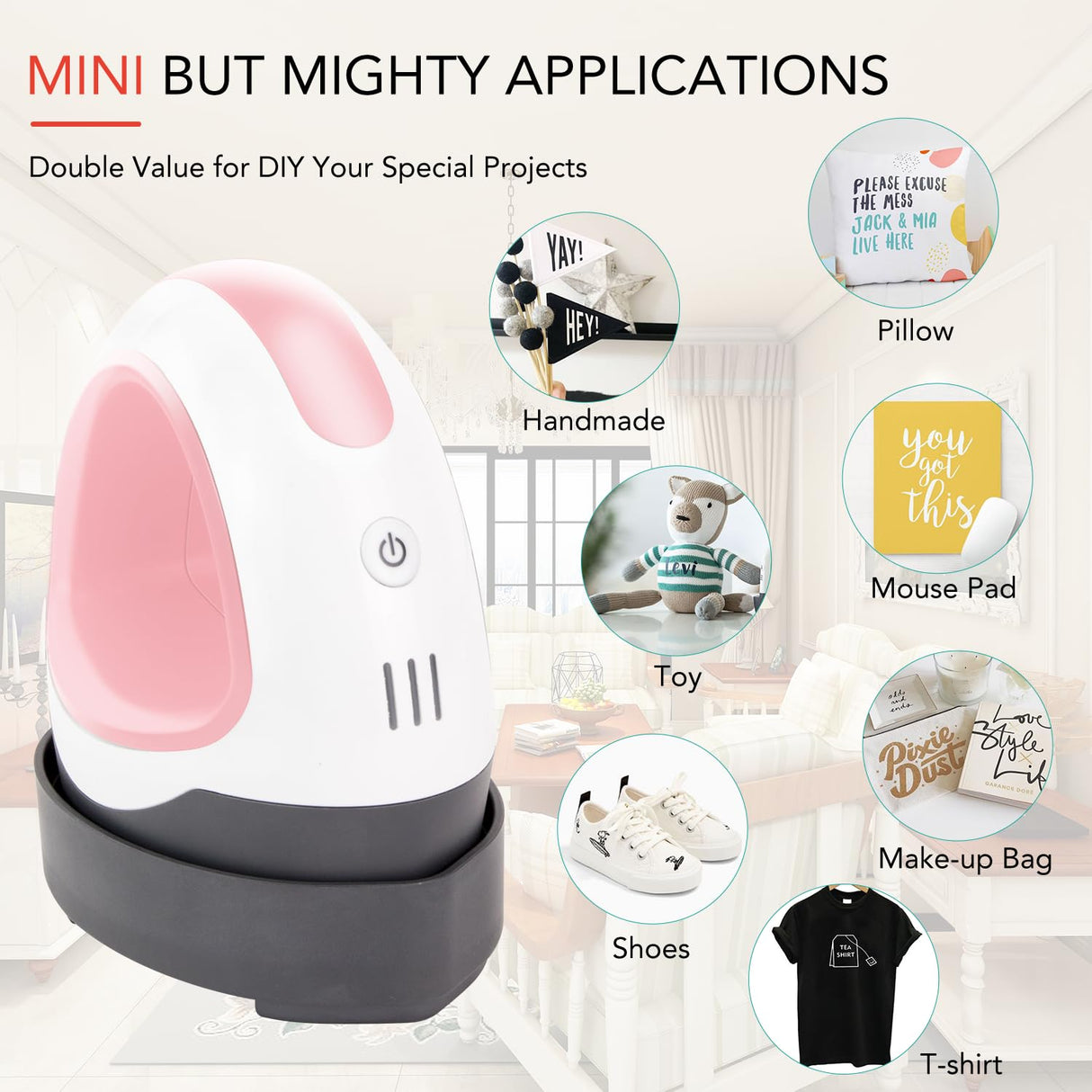 HTVRONT Heat Press Mini Iron for Crafting, Mini Heat Press Machine for T Shirts, Auto-Off Small Heat Press Portable Iron Press for Heating Transfer(Pink) HTVRONT