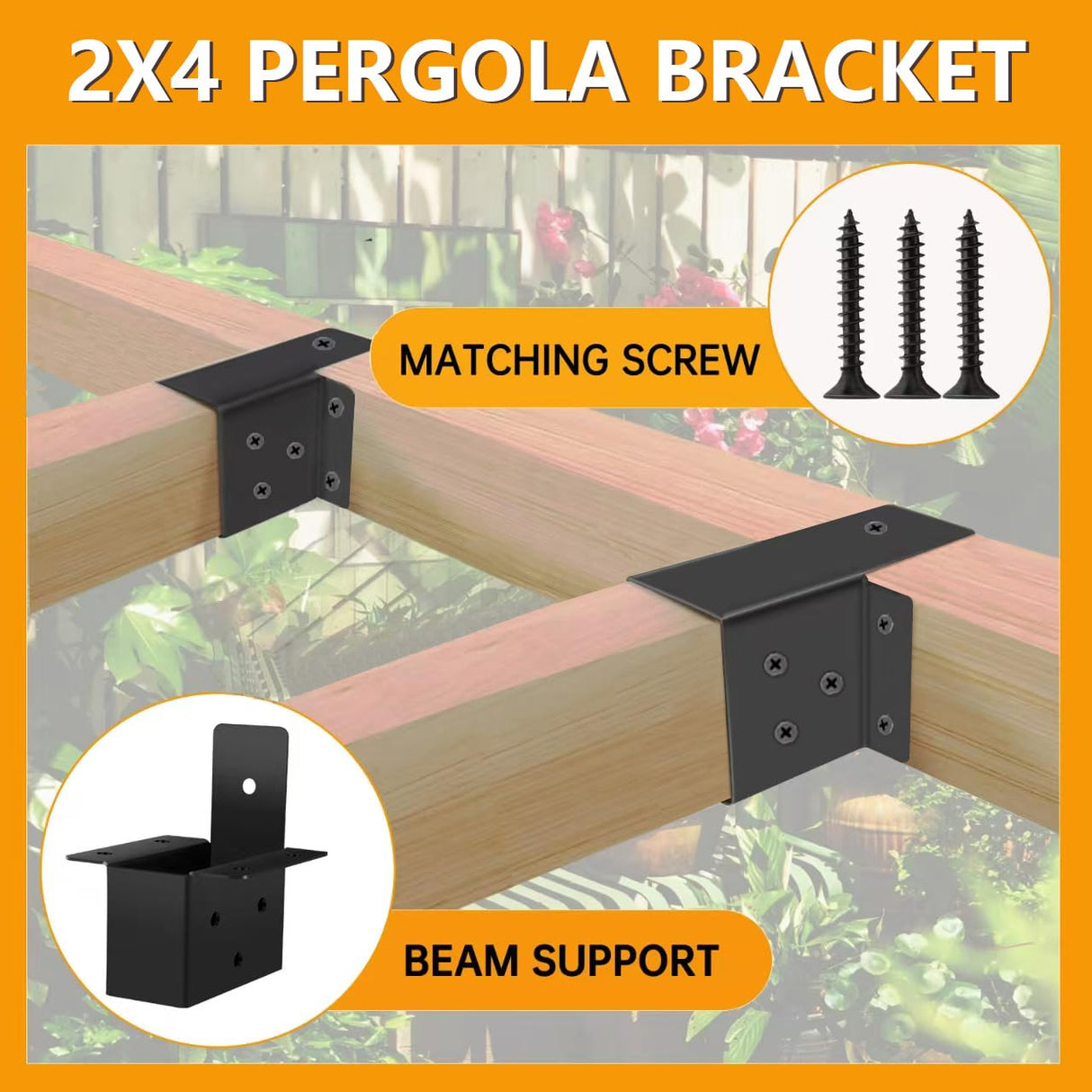 2x4 pergola Brackets kit (Actual: 1.6x3.6 Inch), 8 Pcs Pergola Post Top Rafter Brackets Deck Railing Brackets,2x4 Brackets for Wood,for Pergolas Gazebo Sunroom Carport(with Screws) XIHUWZ