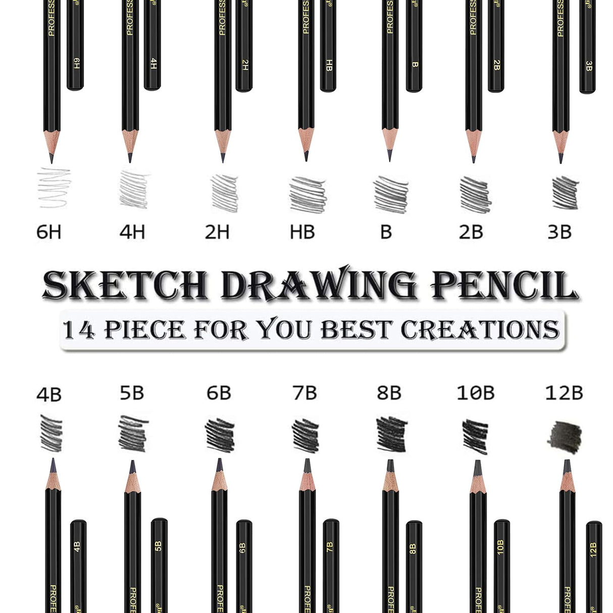 Sketch Pencils Set for Drawing, 14 Pack Graphite, for Art, Pencil kit for Sketching, Shading, Artist Pencils for Beginners Pro Artists Heshengping